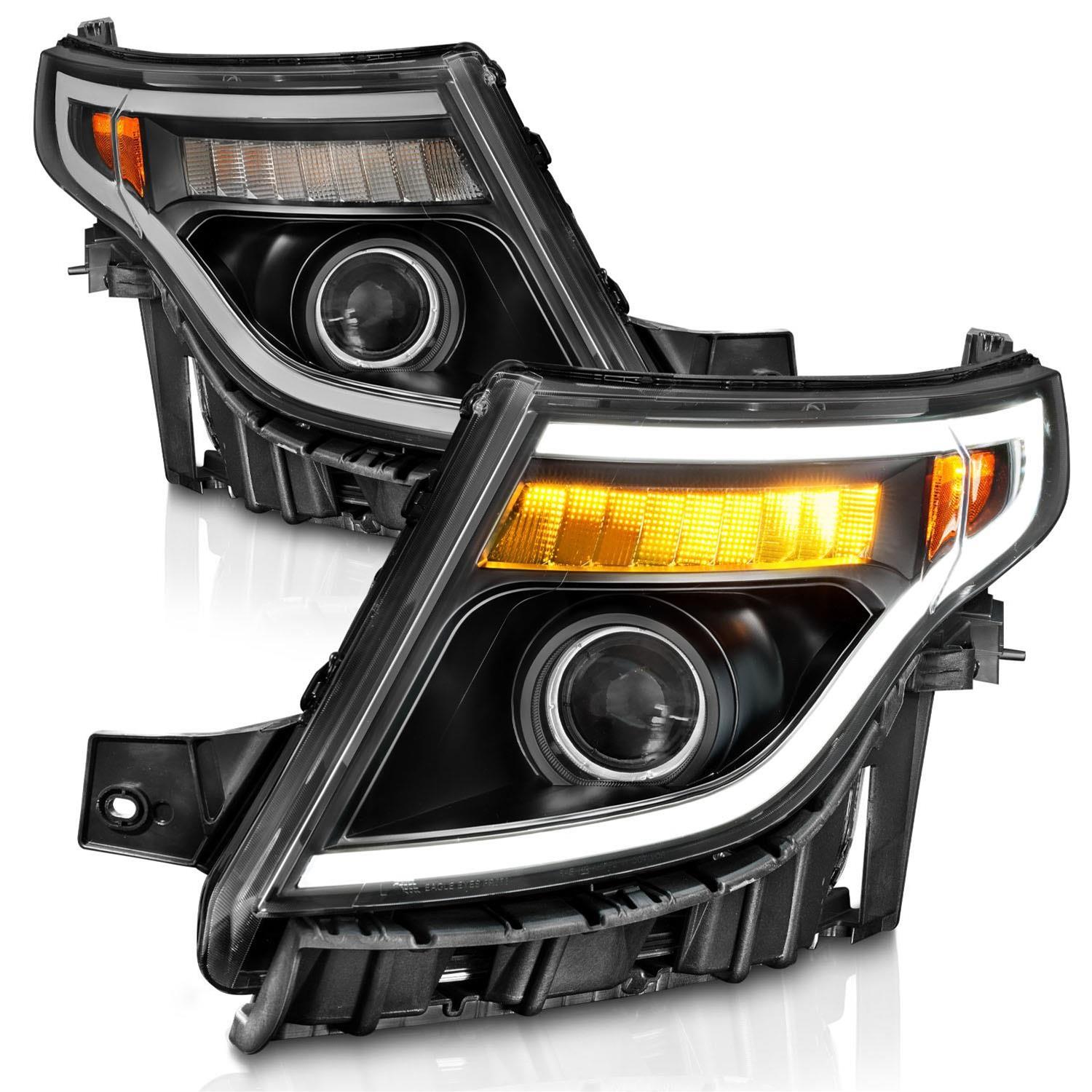 ANZO 11-15 Ford Explorer (w/Factory Halogen HL Only) Projector Headlights w/Light Bar Black Housing thumbnail 2
