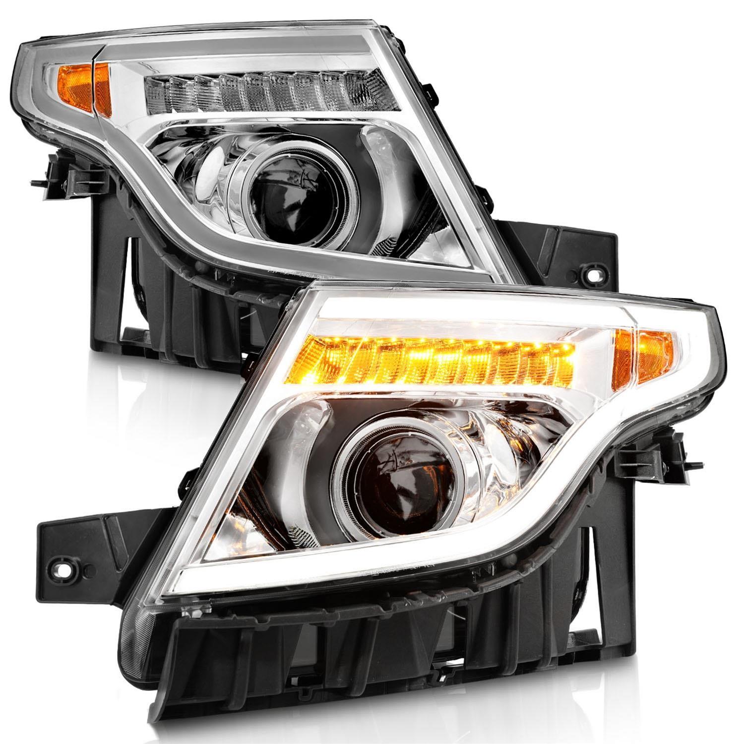 ANZO 11-15 Ford Explorer Projector Headlights w/ Light Bar Chrome Housing w/ Amber light thumbnail 2