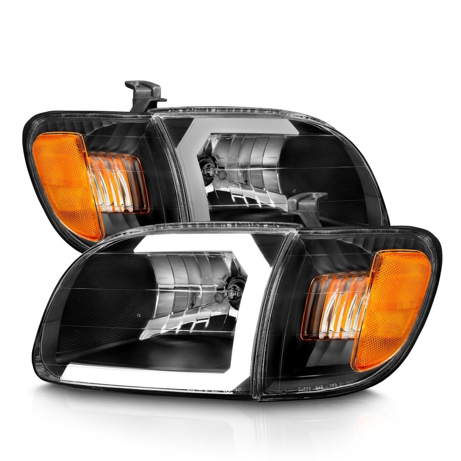 ANZO 00-04 Toyota Tundra (Fits Reg/Acc Cab Only) Crystal Headlights w/Light Bar Black w/Corner Light thumbnail 2