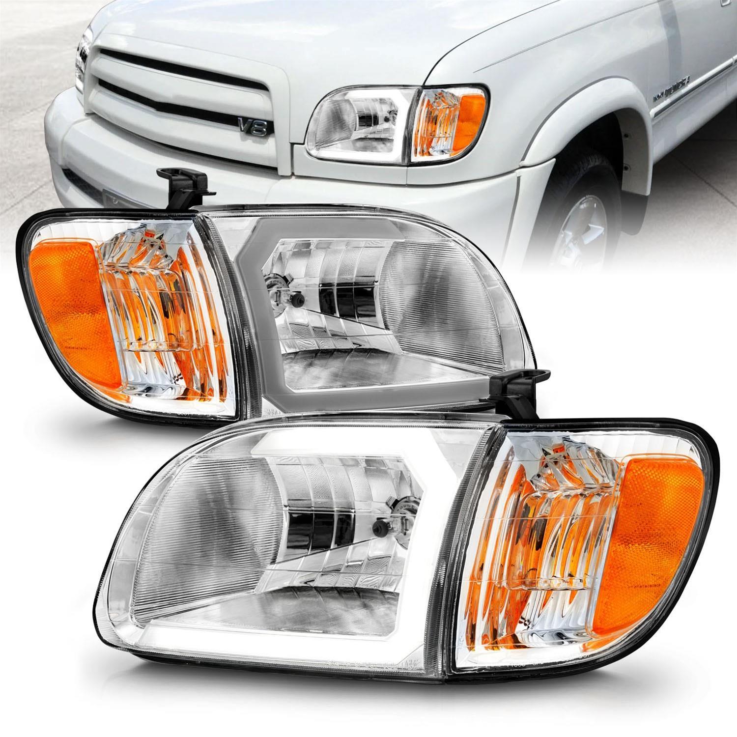 ANZO 00-04 Toyota Tundra (Reg/Acc Cab Only) Crystal Headlights w/Lgt Bar Chrome w/Corner Lights 2pc thumbnail 2