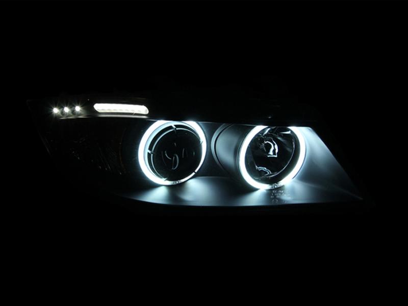 ANZO 2006-2008 BMW 3 Series E90-E91 Projector Headlights w/ Halo w/ LED Bar Black (CCFL) thumbnail 2