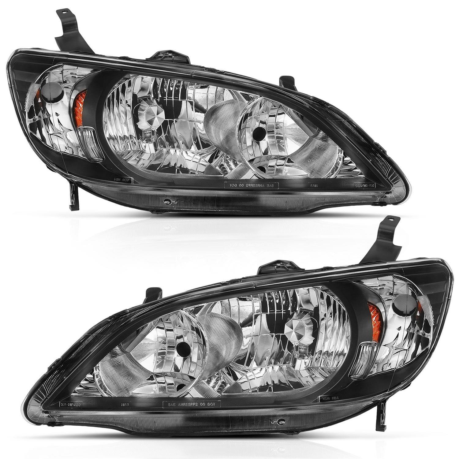 Anzo USA Headlight Assemblies 121535 Headlights, 04-05 CIVIC 2 & 4DR CRYSTAL HEADLIGHT BLACK AMBER(OE REPLACEMENT)