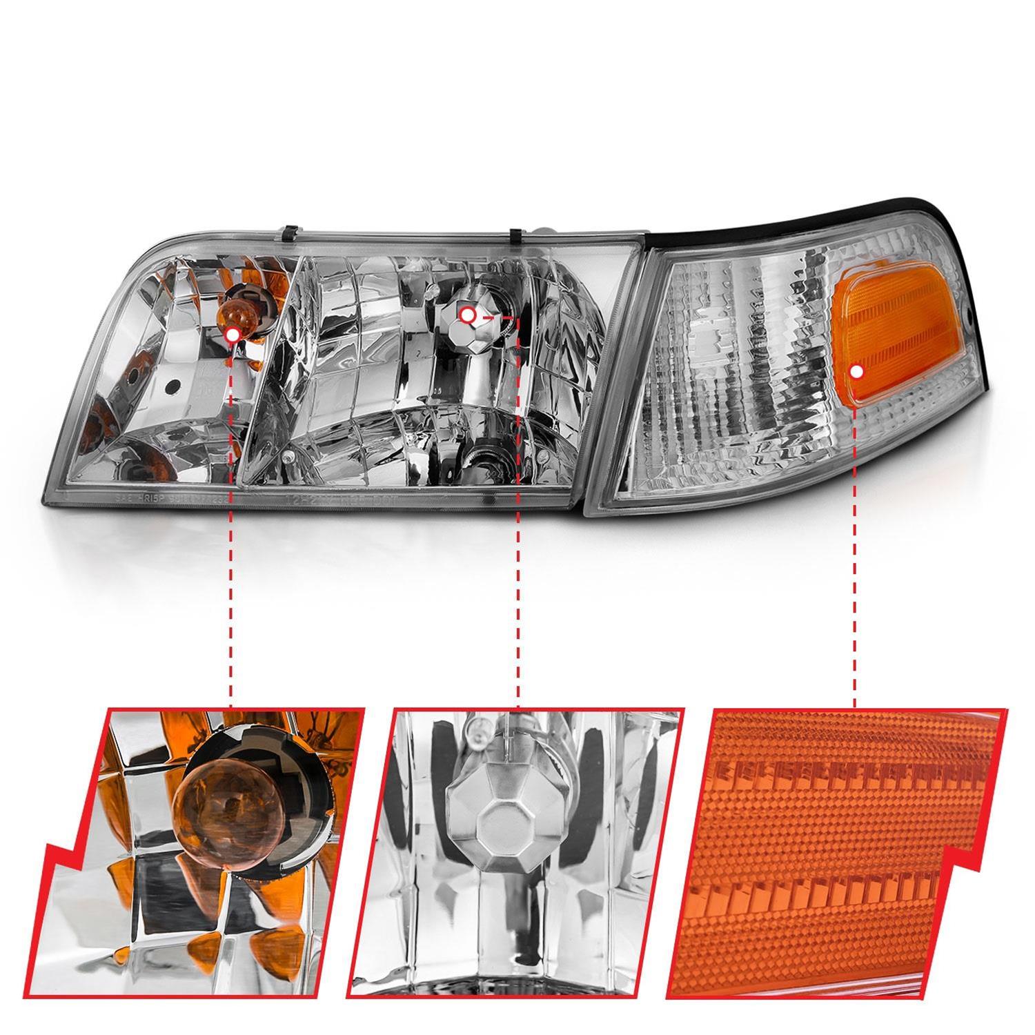 ANZO 1998-2005 Ford Crown Victoria Crystal Headlight Chrome With Bumper Light (OE) thumbnail 3