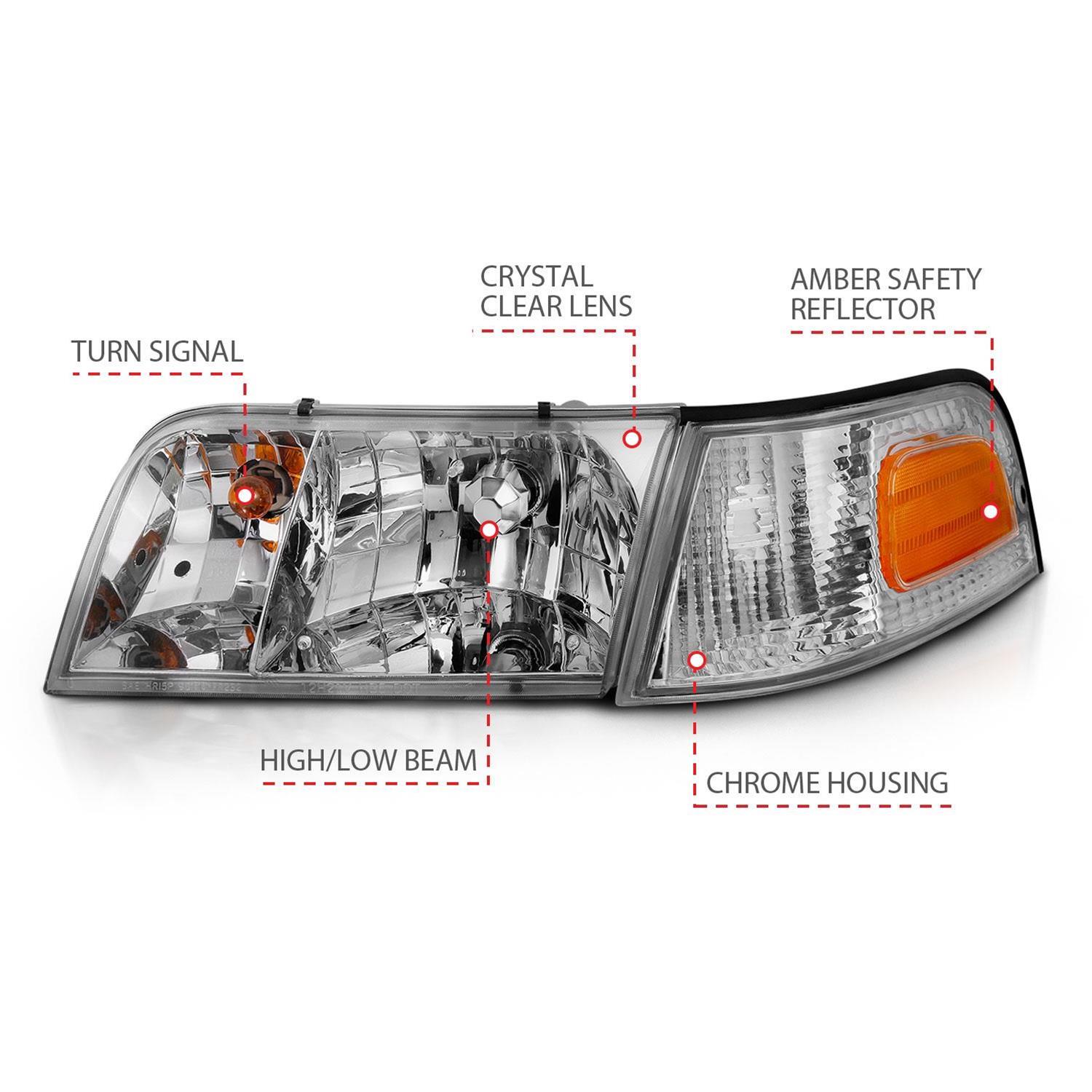 ANZO 1998-2005 Ford Crown Victoria Crystal Headlight Chrome With Bumper Light (OE) thumbnail 5