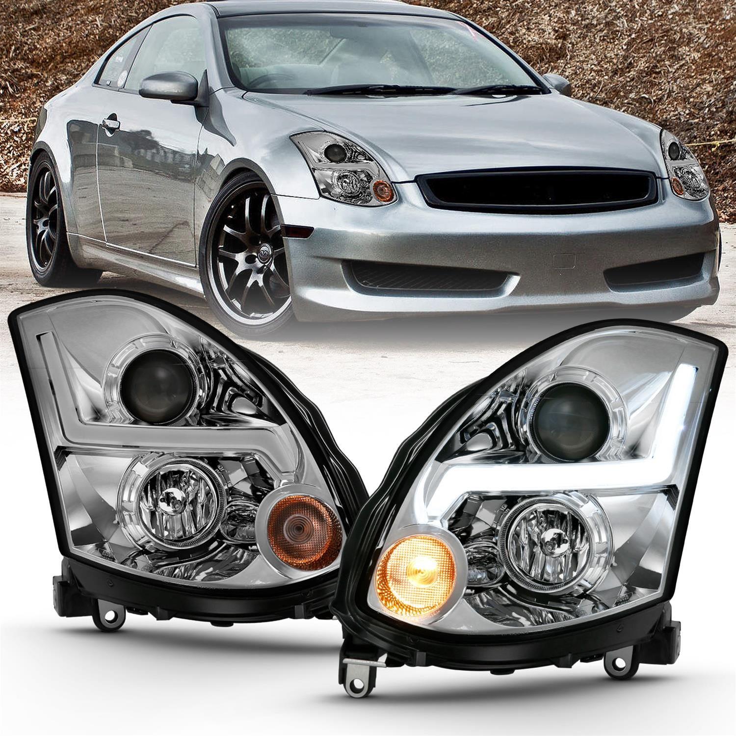 ANZO 2003-2007 Infiniti G35 Projector Headlight Plank Style Black (HID Compatible, No HID Kit )