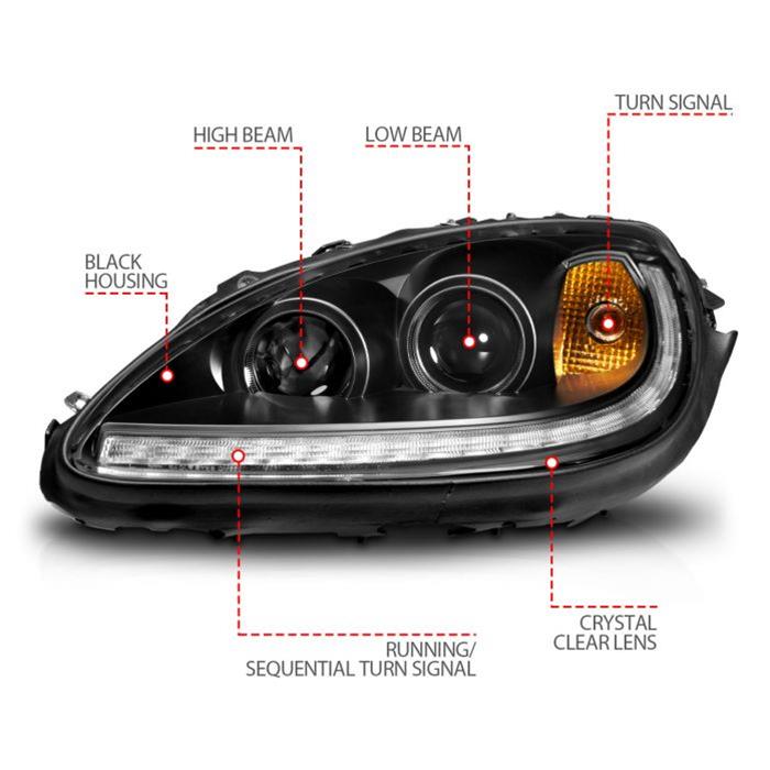 ANZO 05-13 Chevrolet Corvette Projector Headlights w/switchback & Sequential LED - Black Amber thumbnail 4