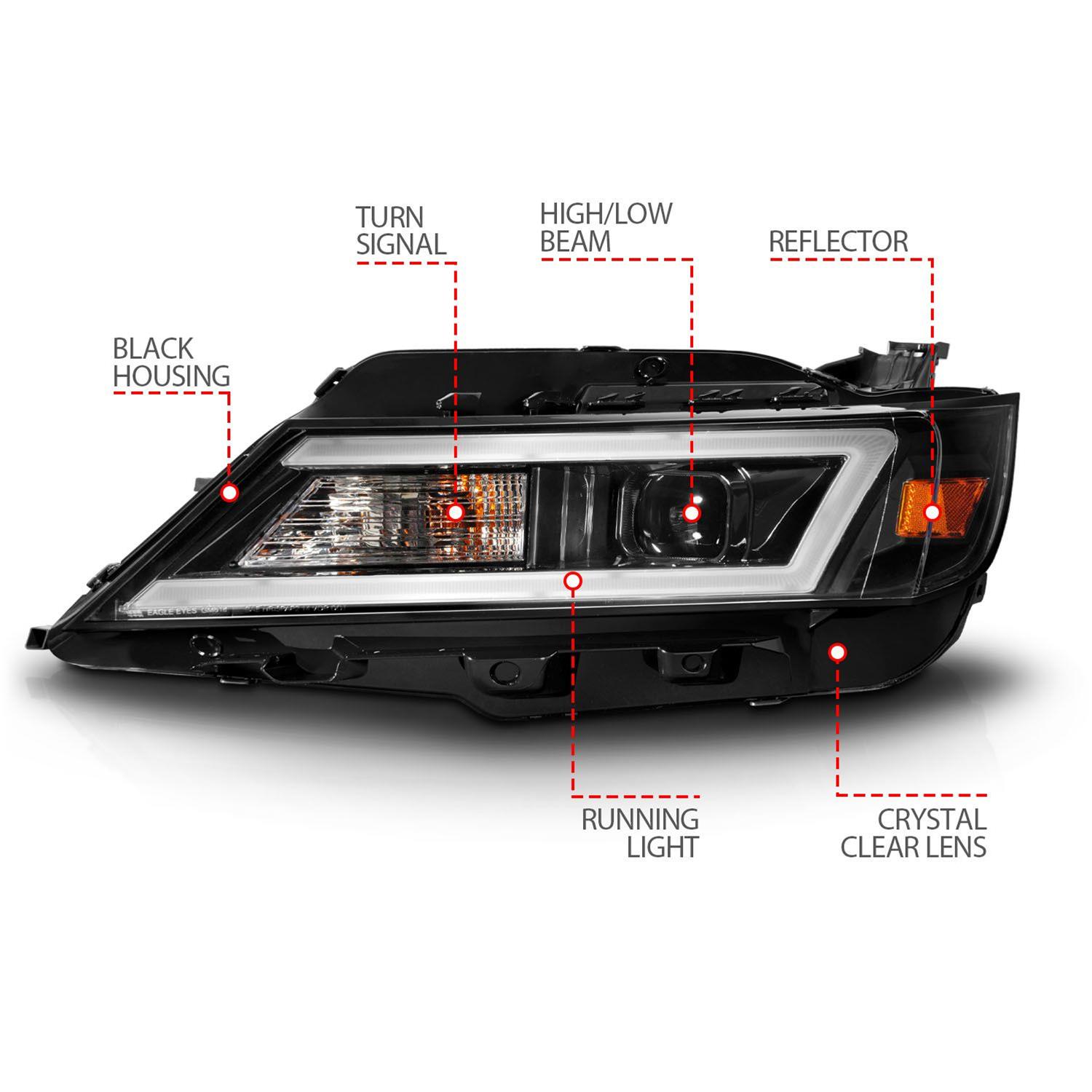 ANZO 14-20 Chevrolet Impala Square Projector LED Bar Headlights w/ Black Housing thumbnail 5