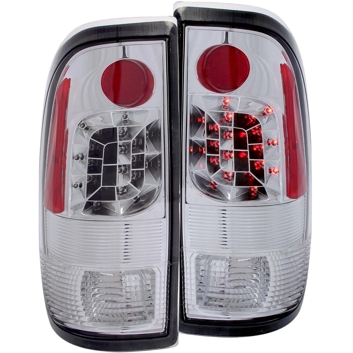 Anzo LED Taillights 311026 Taillight Assemblies, LED, Clear with Red Inserts Lens, Chrome Housing, Ford, Set
