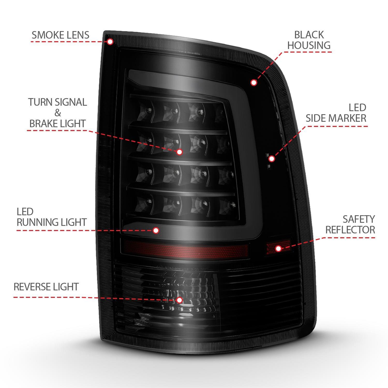 ANZO 2009-2018 Dodge Ram 1500 LED Taillight Plank Style Black w/Smoke Lens thumbnail 6