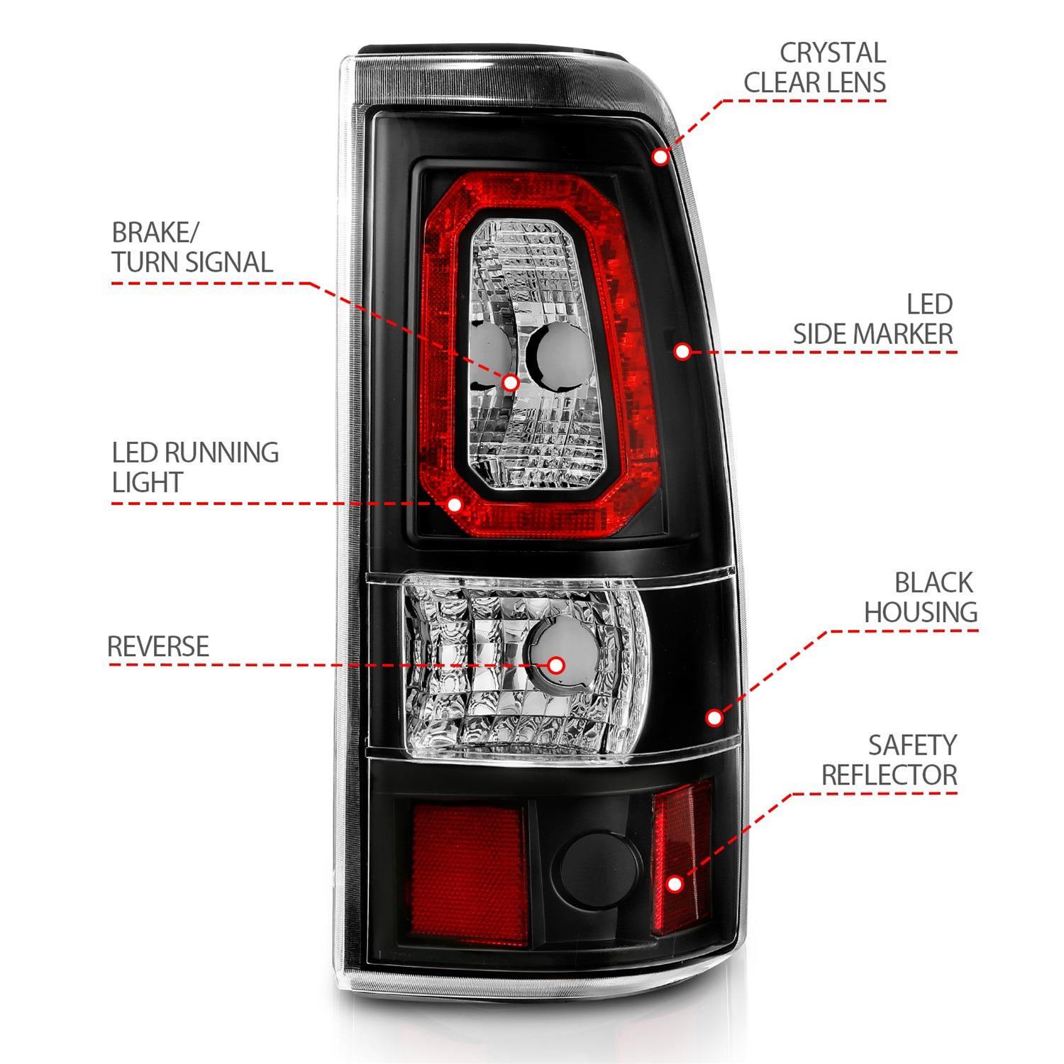 ANZO 1999-2002 Chevy Silverado 1500 LED Taillights Plank Style Black w/Clear Lens thumbnail 3