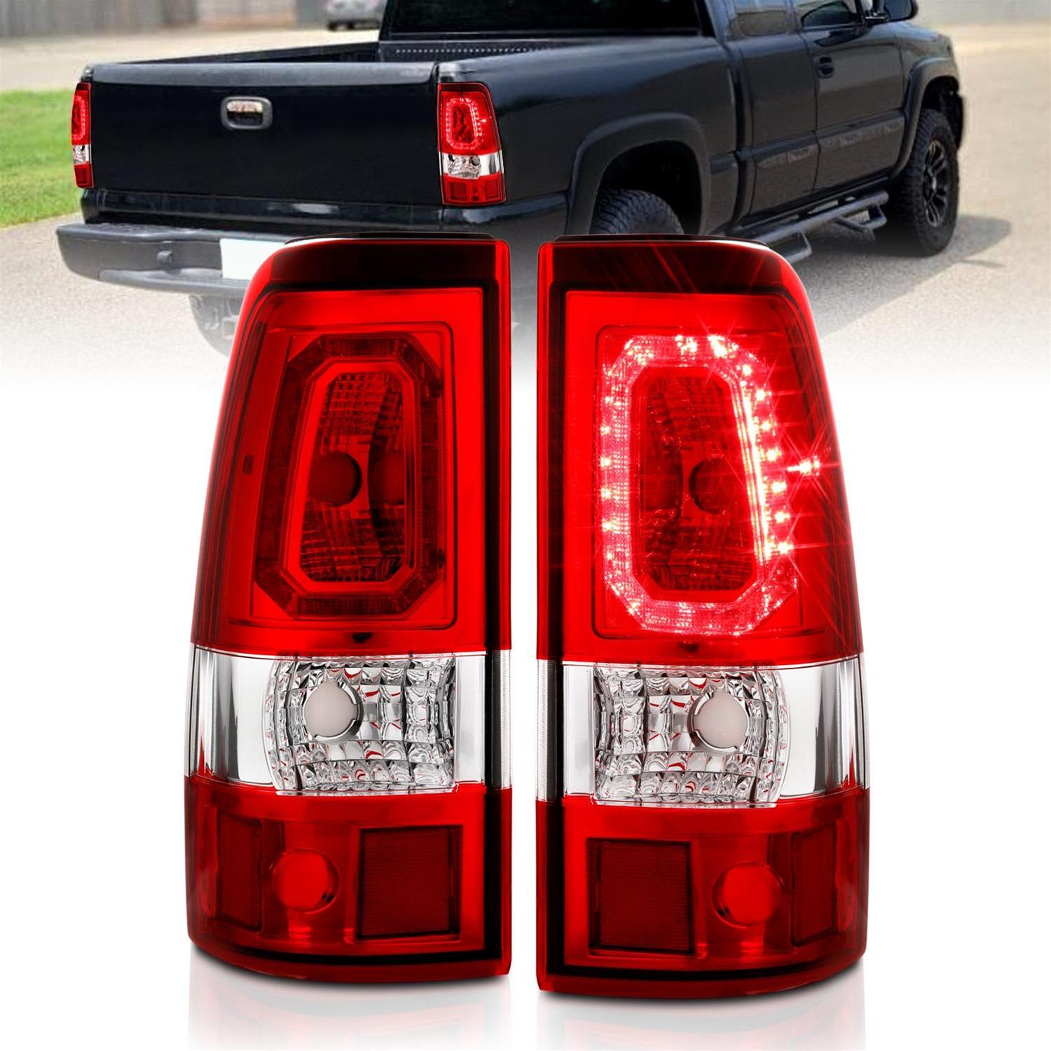 ANZO 1999-2002 Chevy Silverado 1500 LED Taillights Plank Style Chrome With Red/Clear Lens thumbnail 2