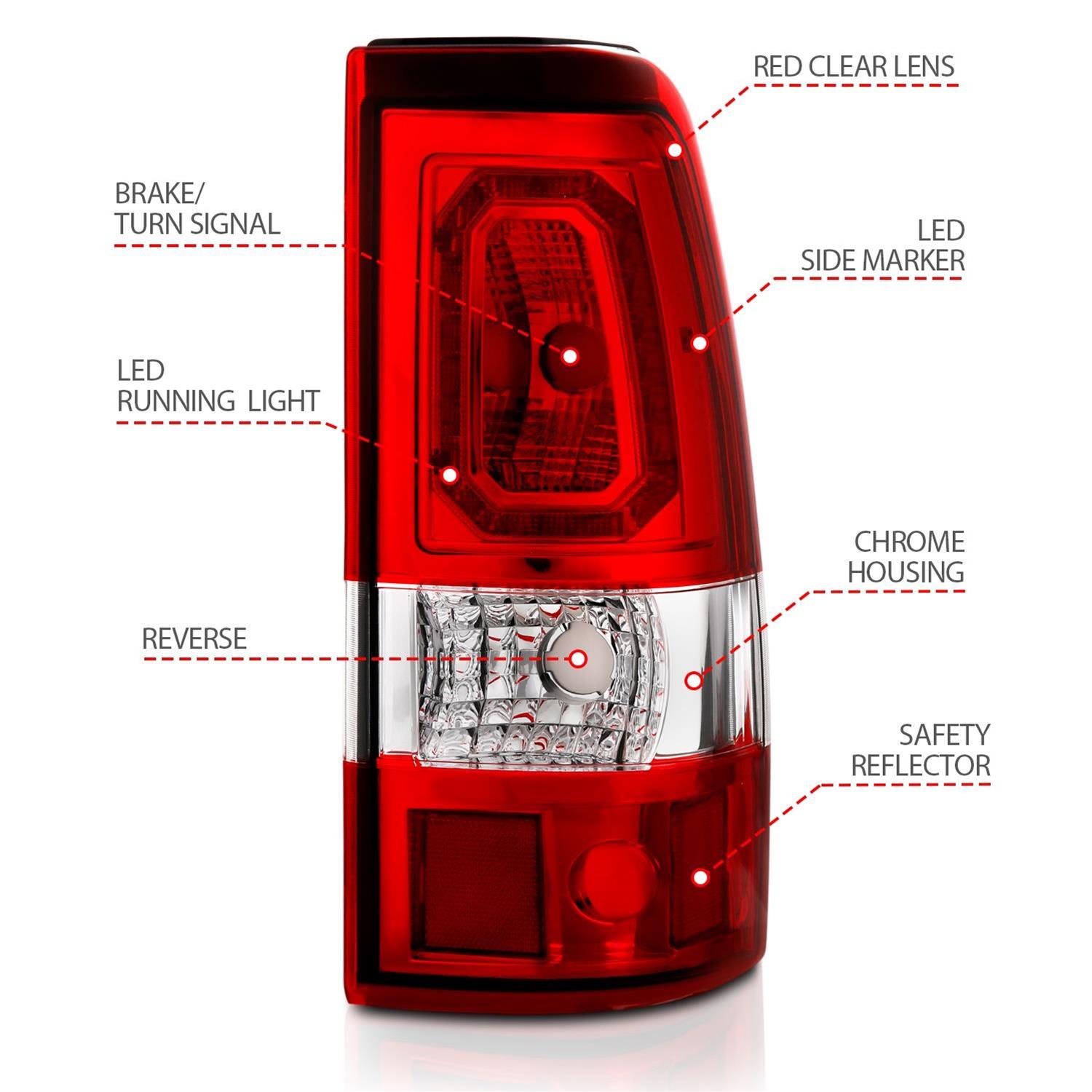 ANZO 2003-2006 Chevy Silverado 1500 LED Taillights Plank Style Chrome With Red/Clear Lens thumbnail 5