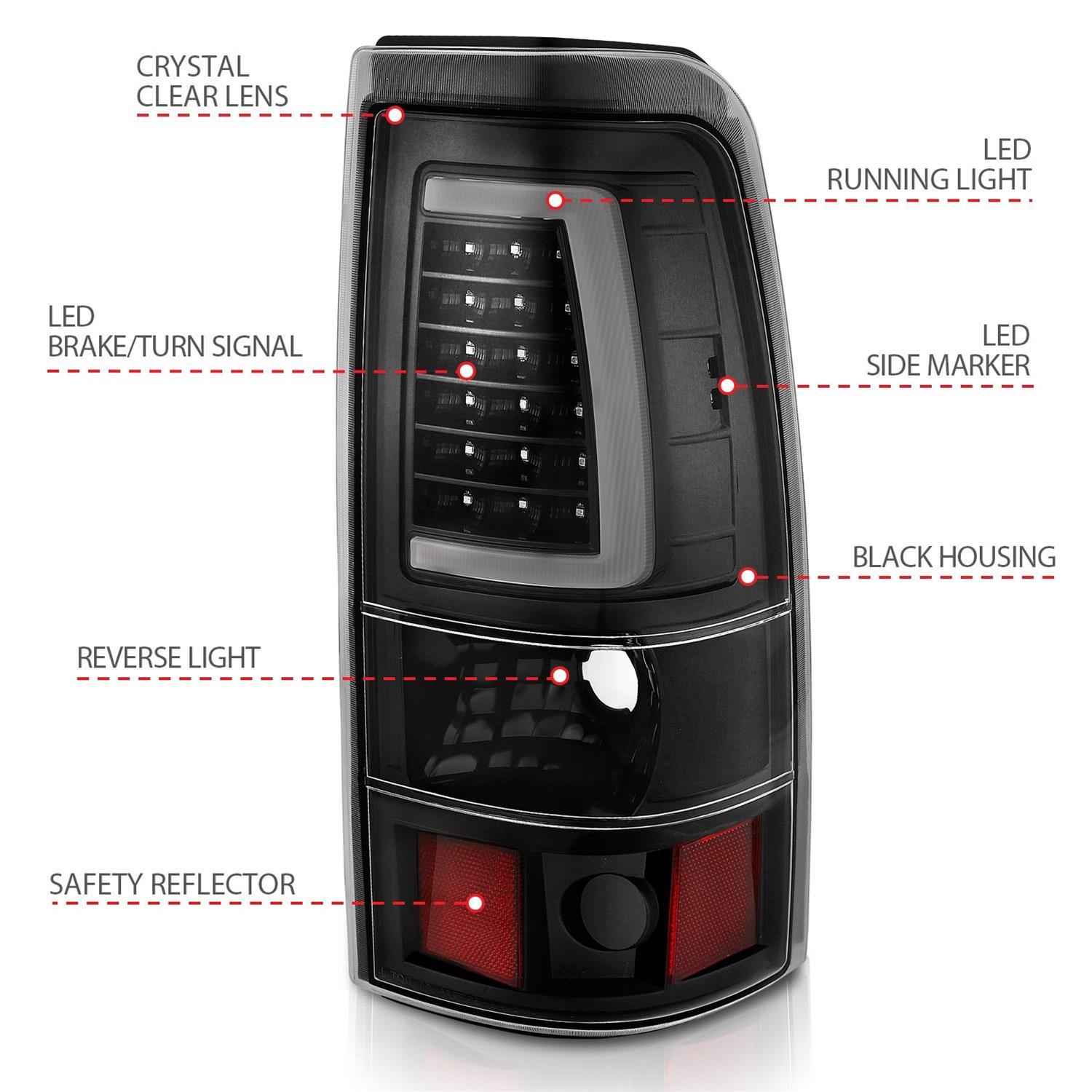 ANZO 1999-2002 Chevy Silverado 1500 LED Taillights Plank Style Black w/Clear Lens thumbnail 5