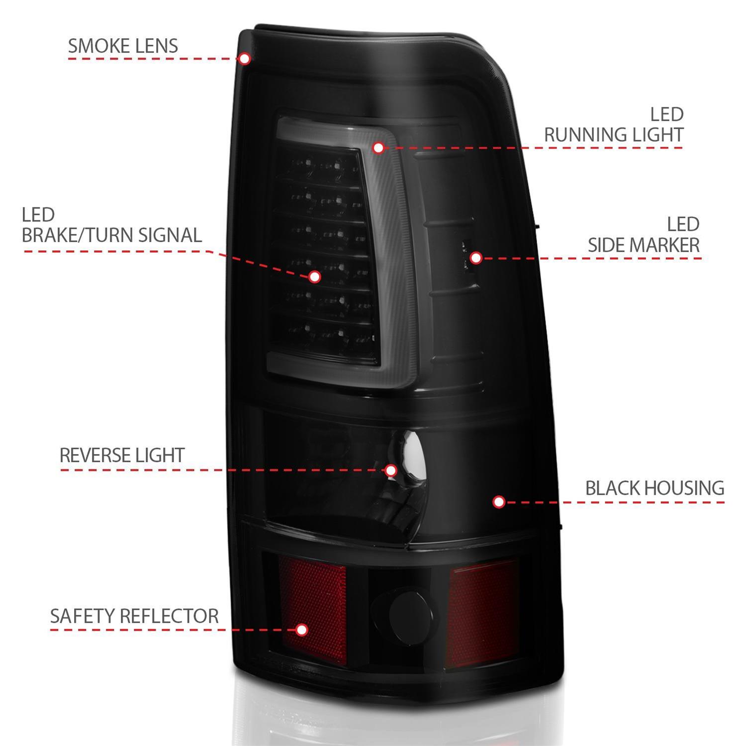 ANZO 1999-2002 Chevy Silverado 1500 LED Taillights Plank Style Black w/Smoke Lens thumbnail 6