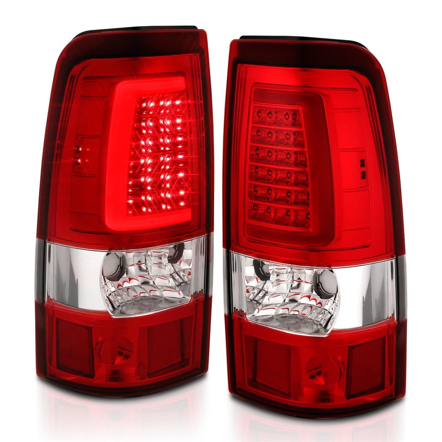 ANZO 1999-2002 Chevy Silverado 1500 LED Taillights Plank Style Chrome With Red/Clear Lens thumbnail 2