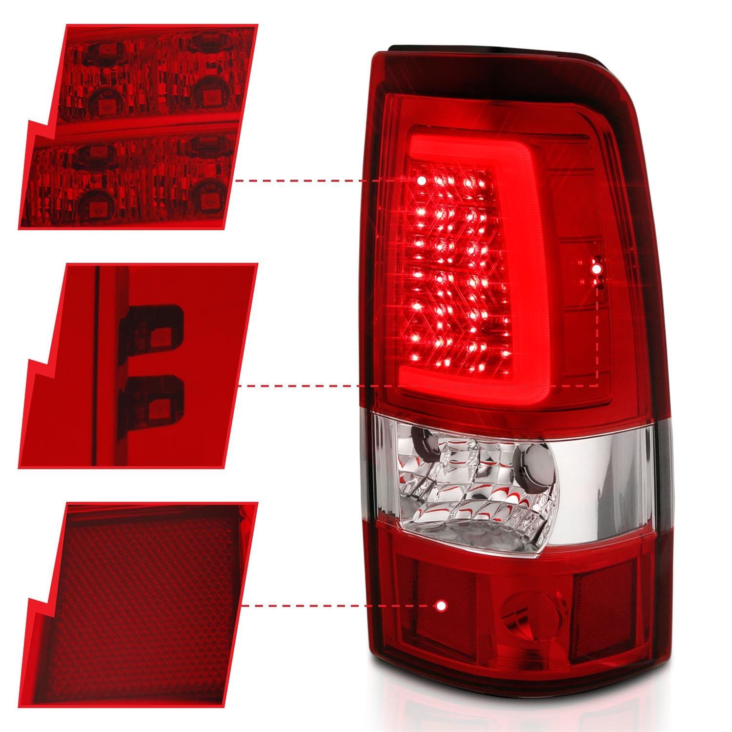 ANZO 1999-2002 Chevy Silverado 1500 LED Taillights Plank Style Chrome With Red/Clear Lens thumbnail 5