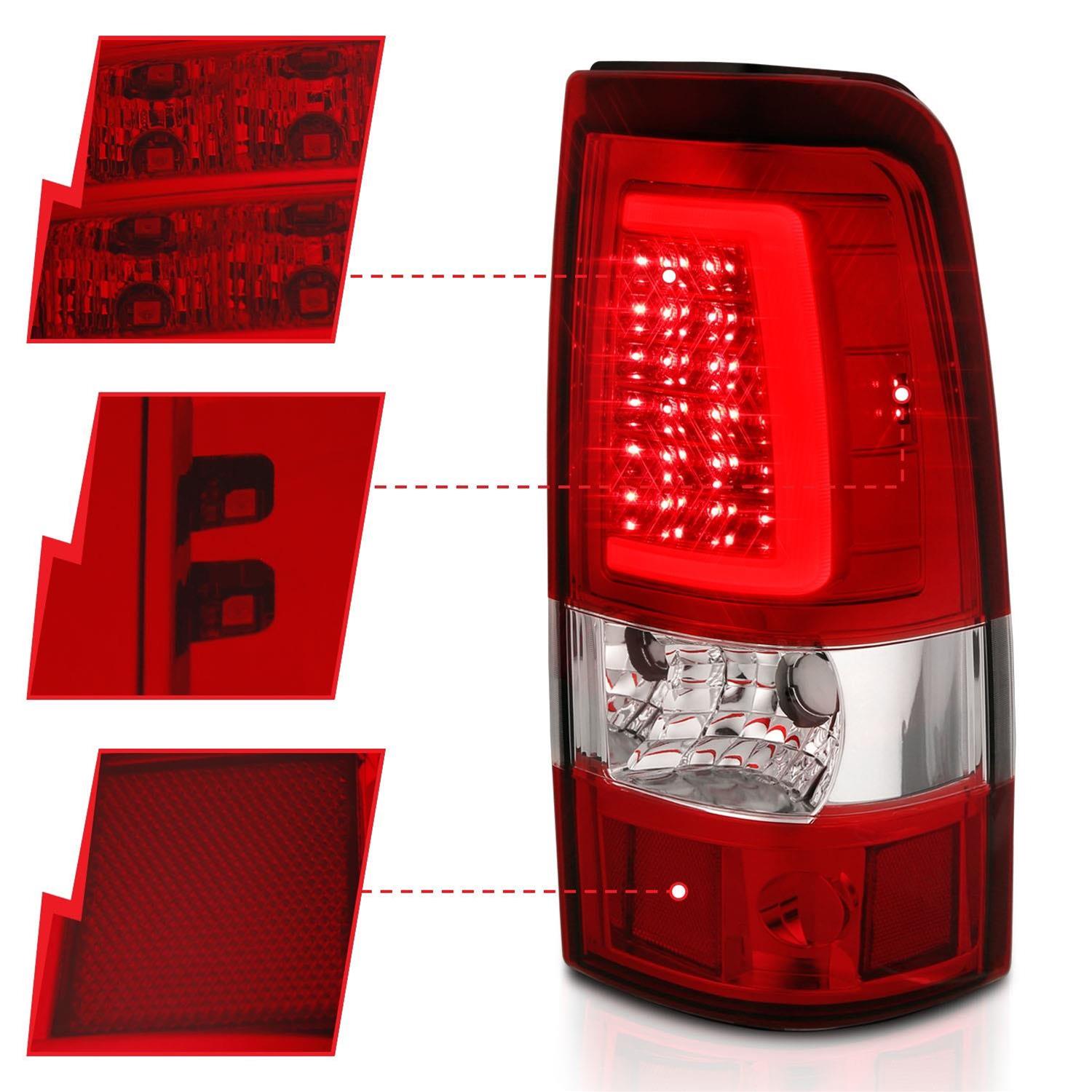 ANZO 2003-2006 Chevy Silverado 1500 LED Taillights Plank Style Chrome With Red/Clear Lens thumbnail 5