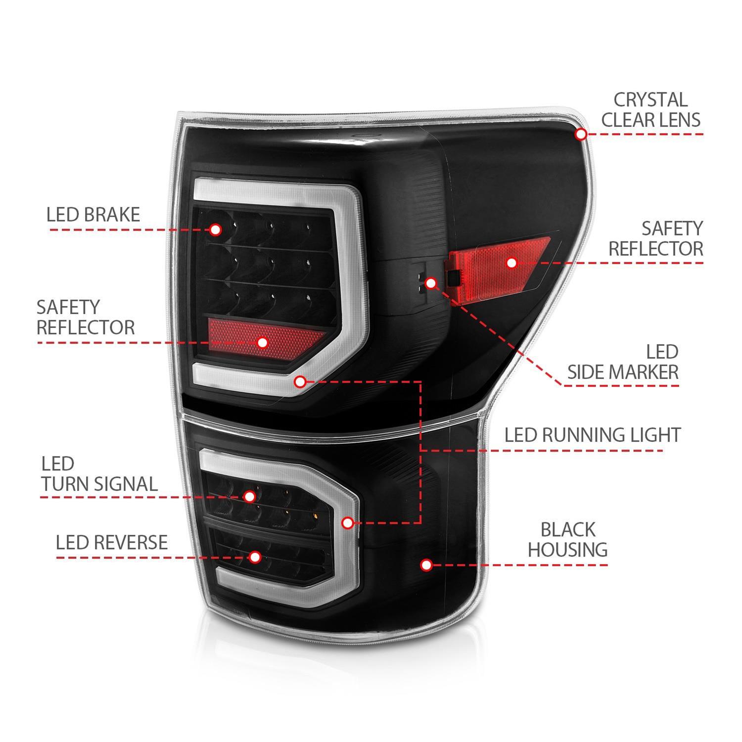 ANZO 2007-2013 Toyota Tundra LED Taillights Plank Style Black w/Clear Lens thumbnail 6