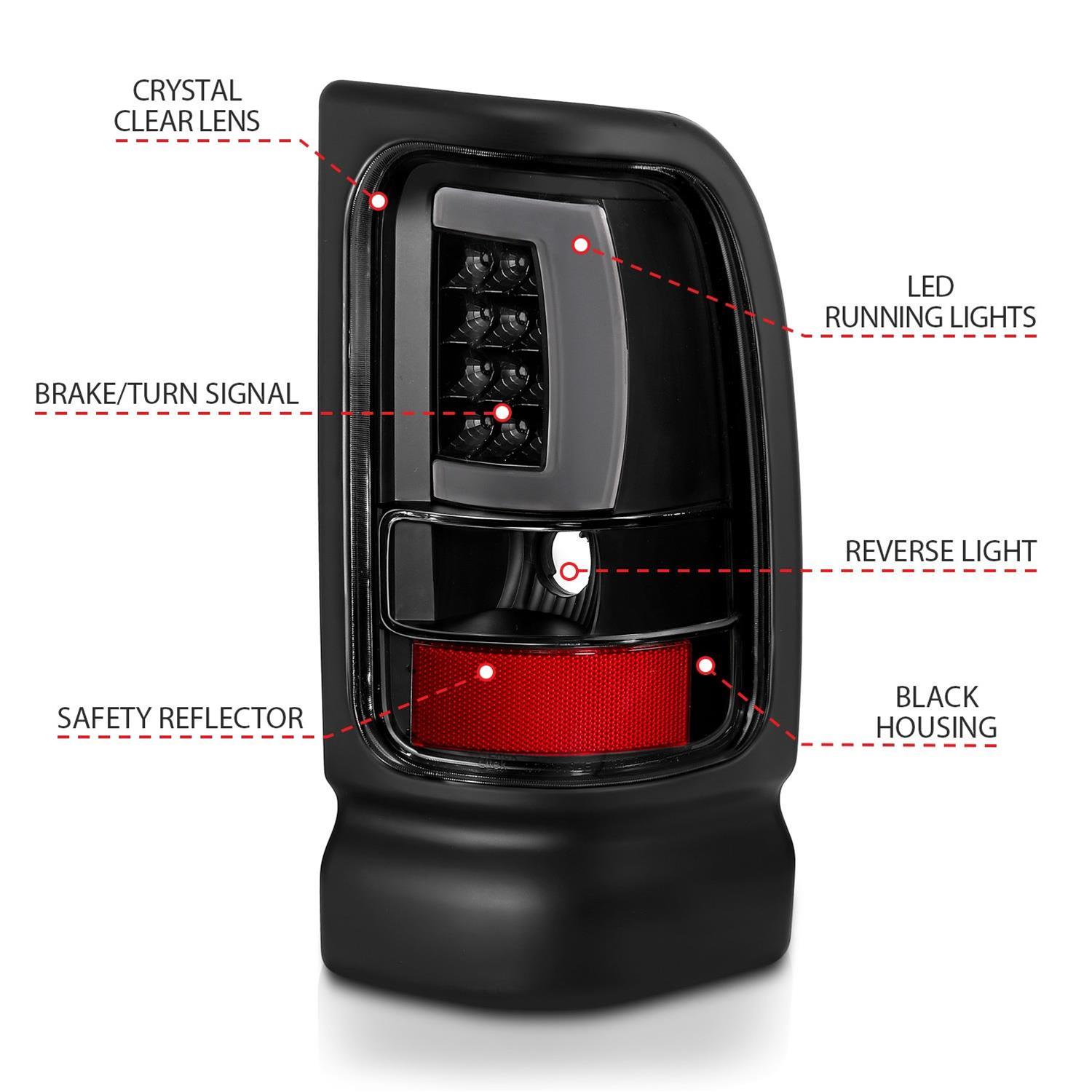 ANZO 1994-2001 Dodge Ram 1500 LED Taillights Plank Style Black w/Clear Lens thumbnail 6