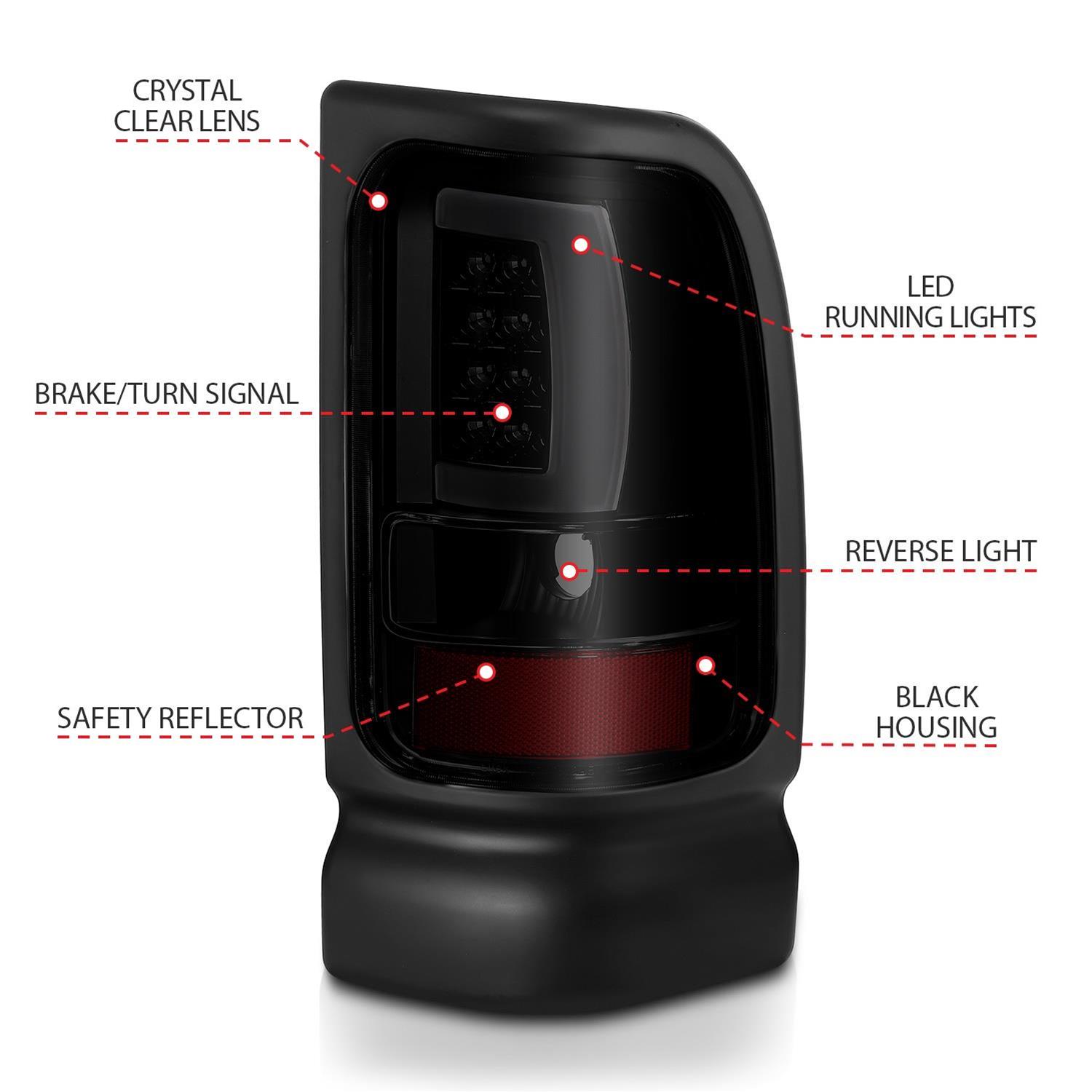 ANZO 1994-2001 Dodge Ram 1500 LED Taillights Plank Style Black w/Smoke Lens thumbnail 7