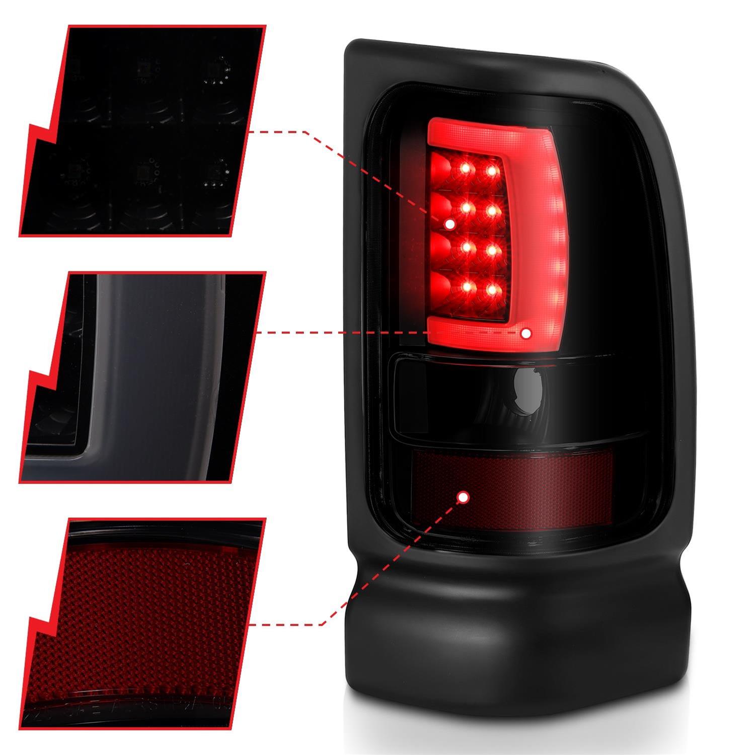 ANZO 1994-2001 Dodge Ram 1500 LED Taillights Plank Style Black w/Smoke Lens thumbnail 4