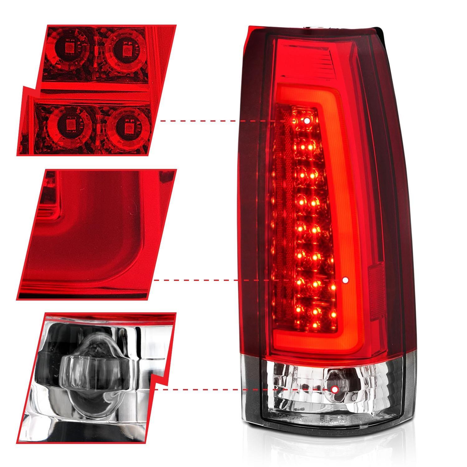 ANZO 1999-2000 Cadillac Escalade LED Taillights Chrome Housing Red/Clear Lens Pair thumbnail 4