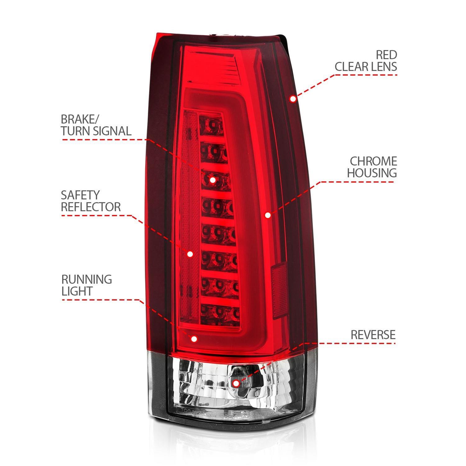 ANZO 1999-2000 Cadillac Escalade LED Taillights Chrome Housing Red/Clear Lens Pair thumbnail 5