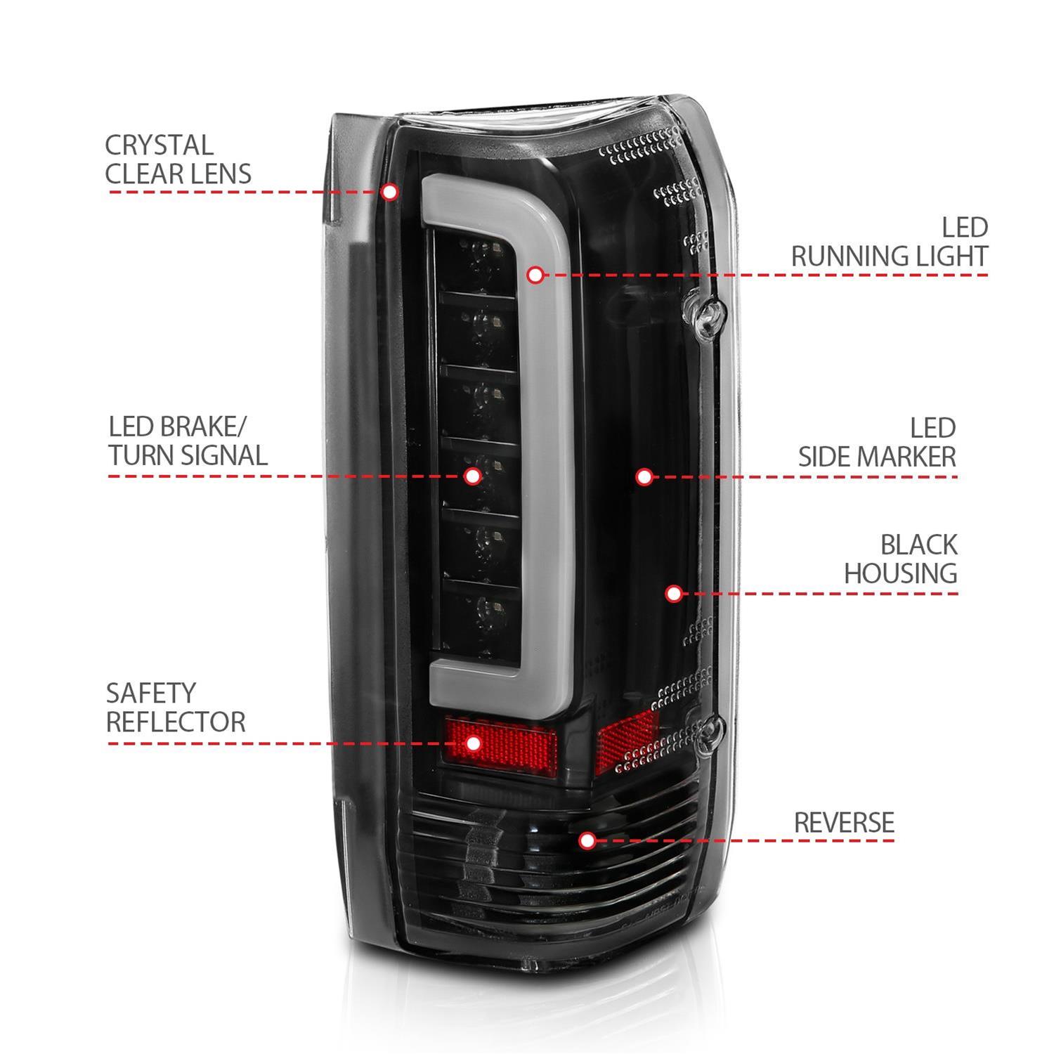 ANZO 1987-1996 Ford F-150 LED Taillights Black Housing Clear Lens (Pair) thumbnail 6
