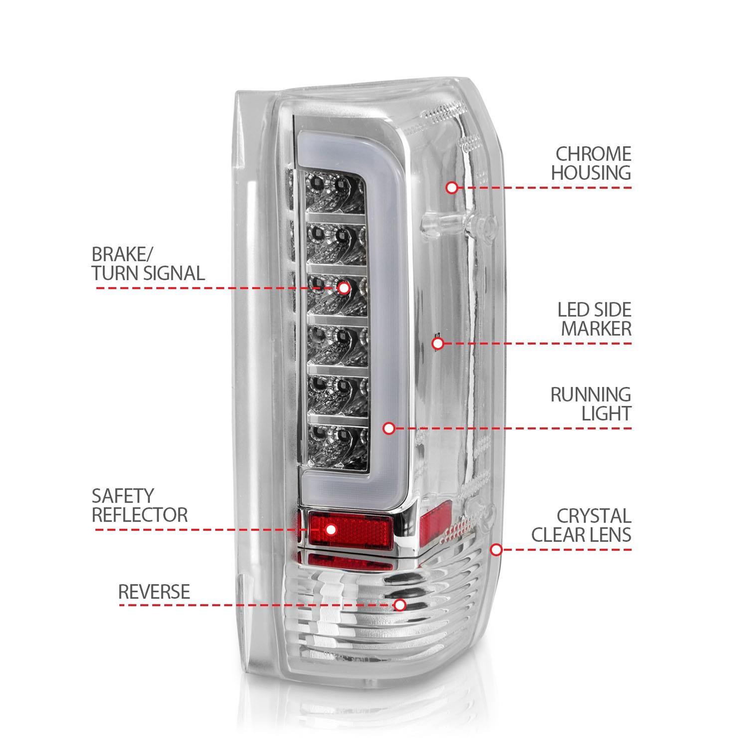 Anzo LED Taillights 311352 Tail Light Assemblies, LED, Chrome Housing, Clear Lens, Bar, Turn Signal, Brake, Parking, Ford thumbnail 5