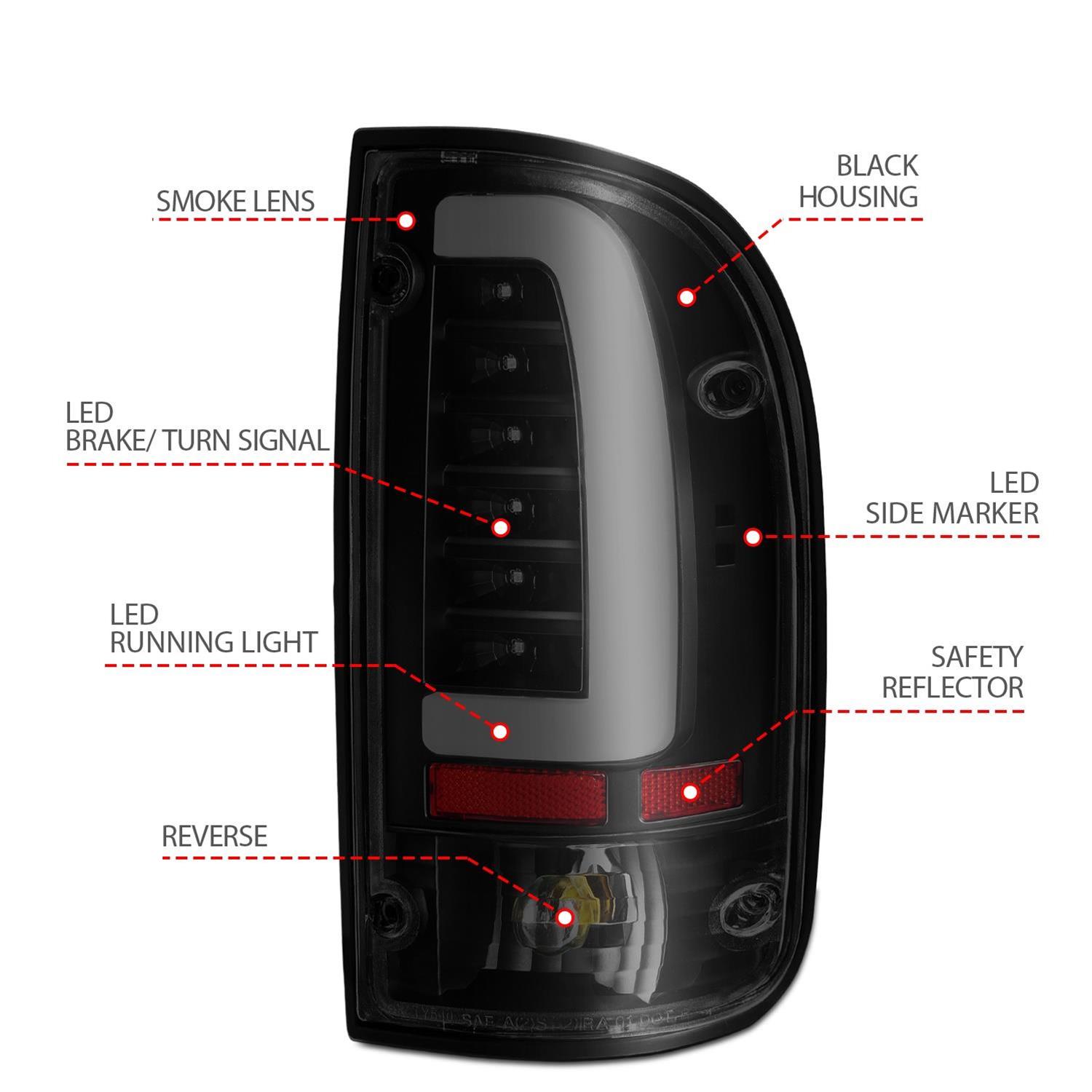 ANZO 1995-2000 Toyota Tacoma LED Taillights Black Housing Smoke Lens (Pair) thumbnail 5