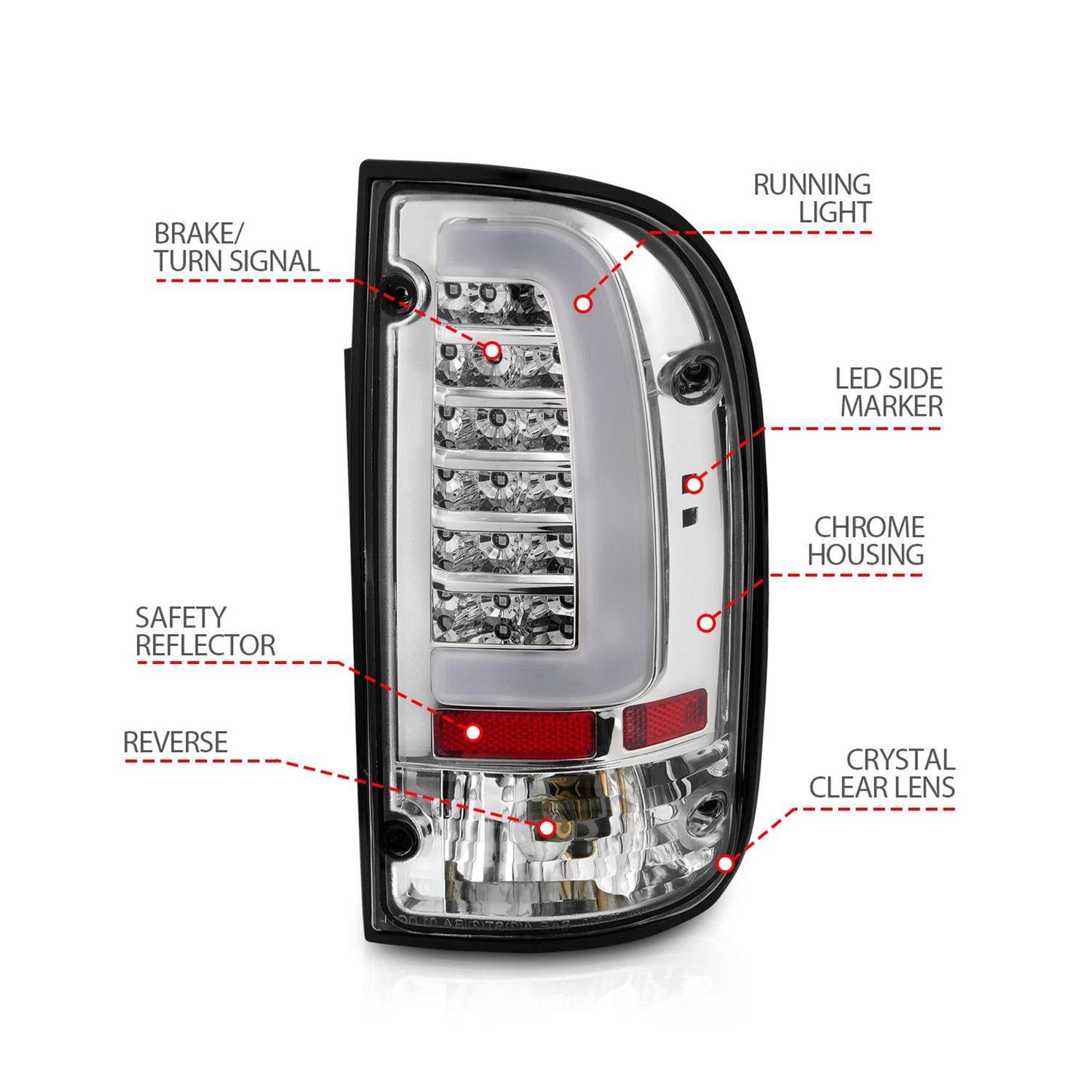 ANZO 95-00 Toyota Tacoma LED Taillights Chrome Housing Clear Lens (Pair) thumbnail 5
