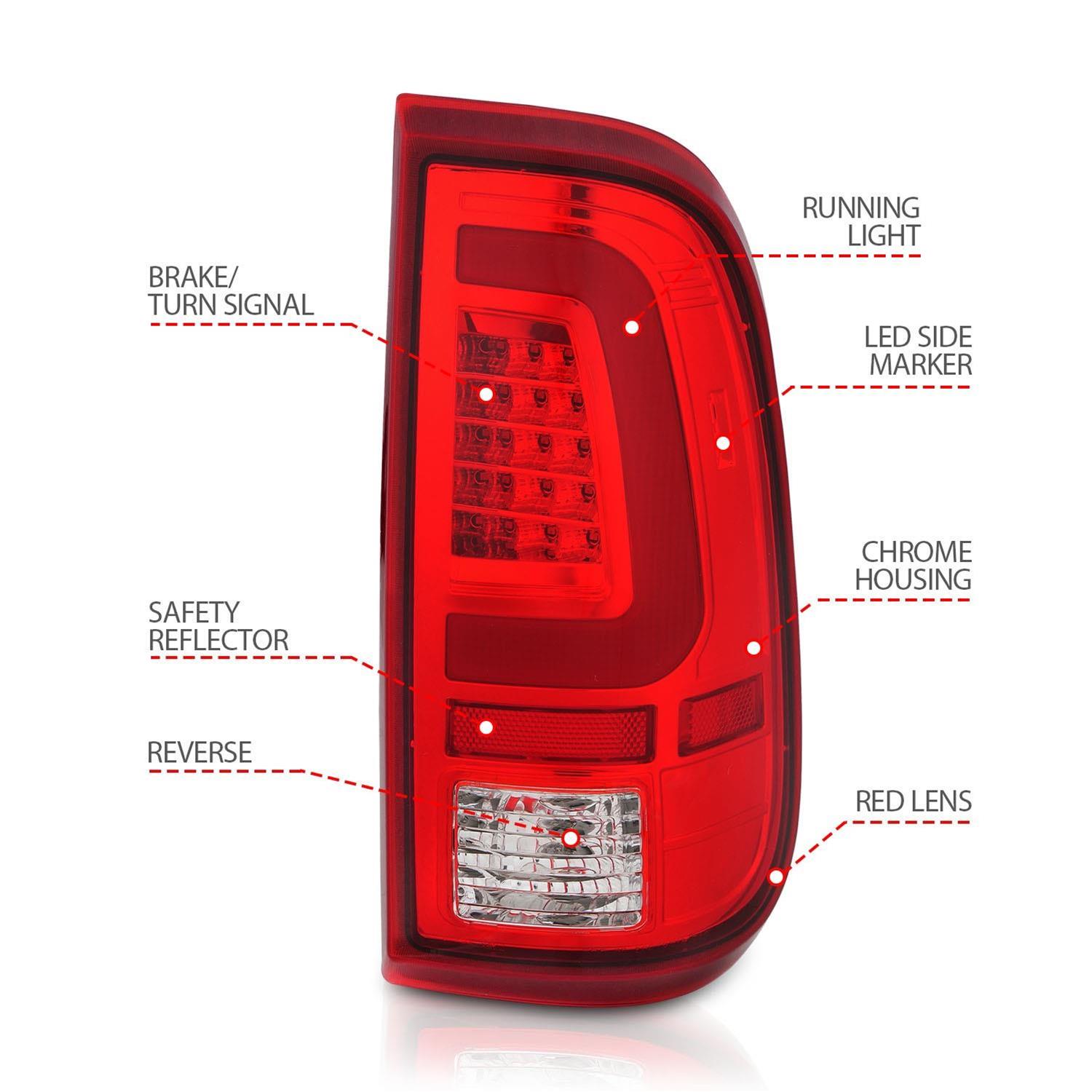 ANZO 2008-2016 Ford F-250 LED Taillights Chrome Housing Red/Clear Lens (Pair) thumbnail 5