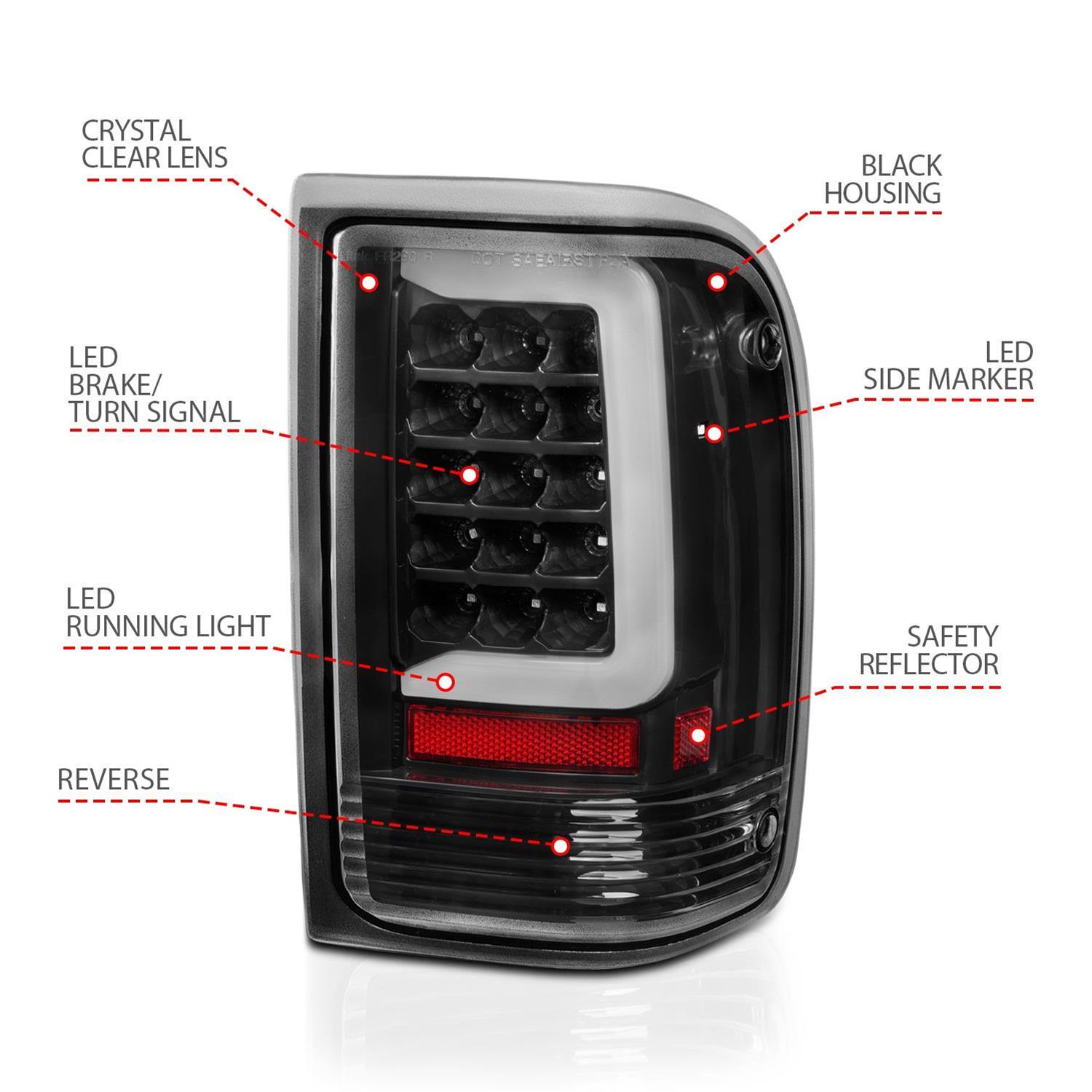 ANZO 1993-1997 Ford Ranger LED Tail Lights w/ Light Bar Black Housing Clear Lens thumbnail 5