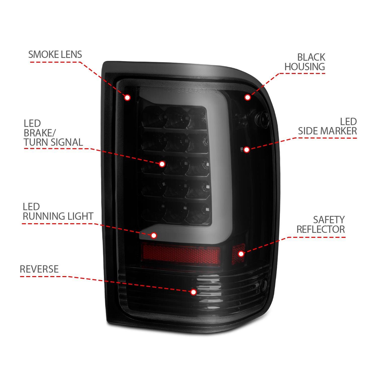 ANZO 1993-1997 Ford Ranger LED Tail Lights w/ Light Bar Black Housing Smoked Lens thumbnail 5