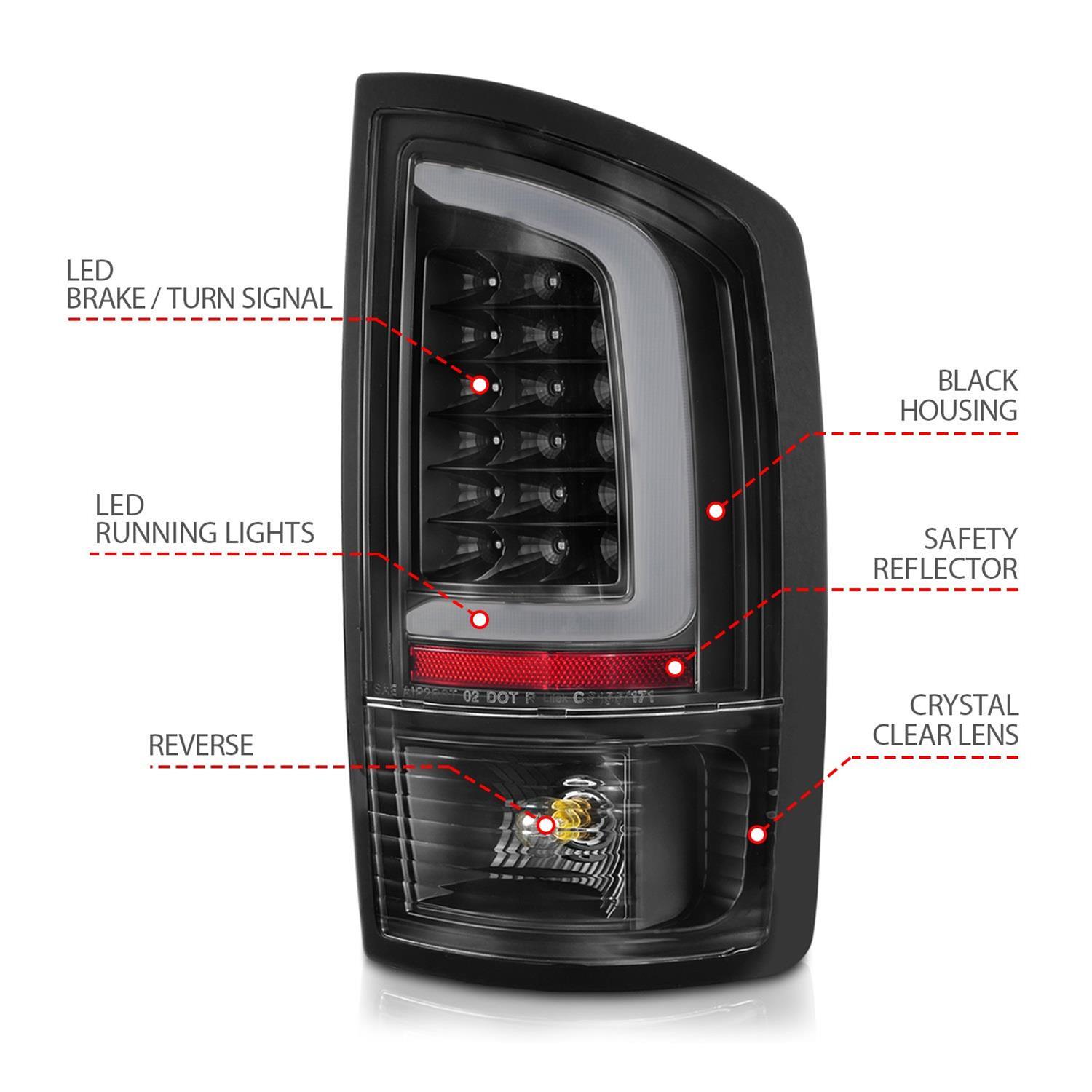 ANZO 2002-2006 Dodge Ram 1500 LED Tail Lights w/ Light Bar Black Housing Clear Lens thumbnail 5