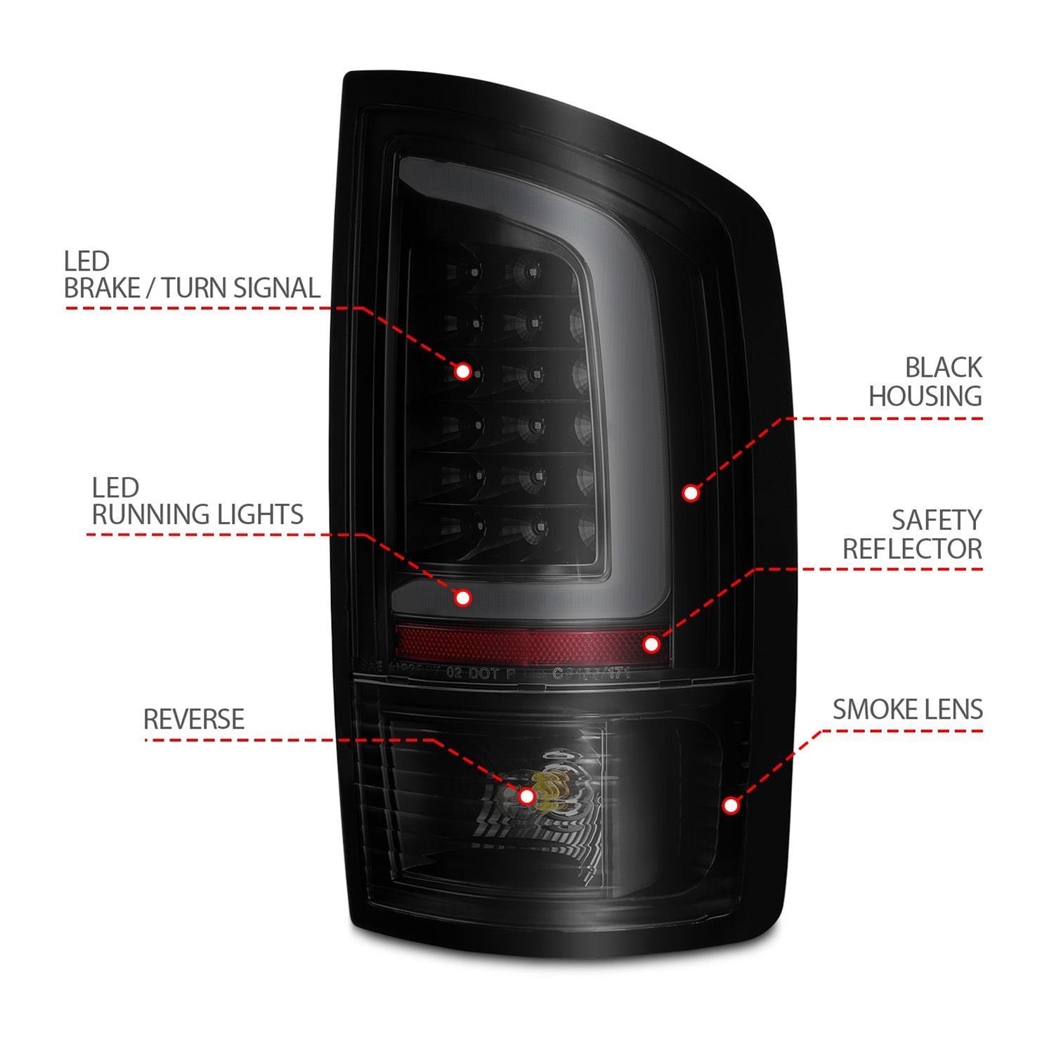 ANZO 2002-2006 Dodge Ram 1500 LED Tail Lights w/ Light Bar Black Housing Smoke Lens thumbnail 5