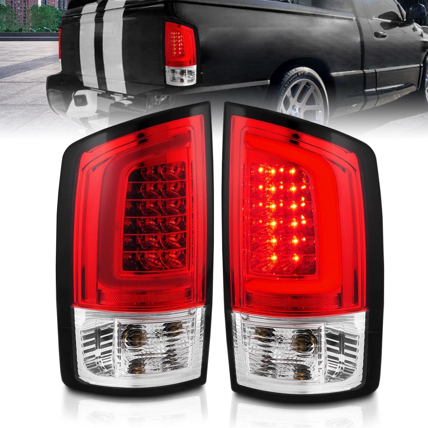 Anzo LED Taillights for 2003-2006 RAM 3500, 2500, 2002-2006 1500 - 311370 Tail Light Assemblies, LED, Black/Chrome Housing, Red/Clear Lens, Bar, Turn Signal, Brake, Parking, Dodge thumbnail 2