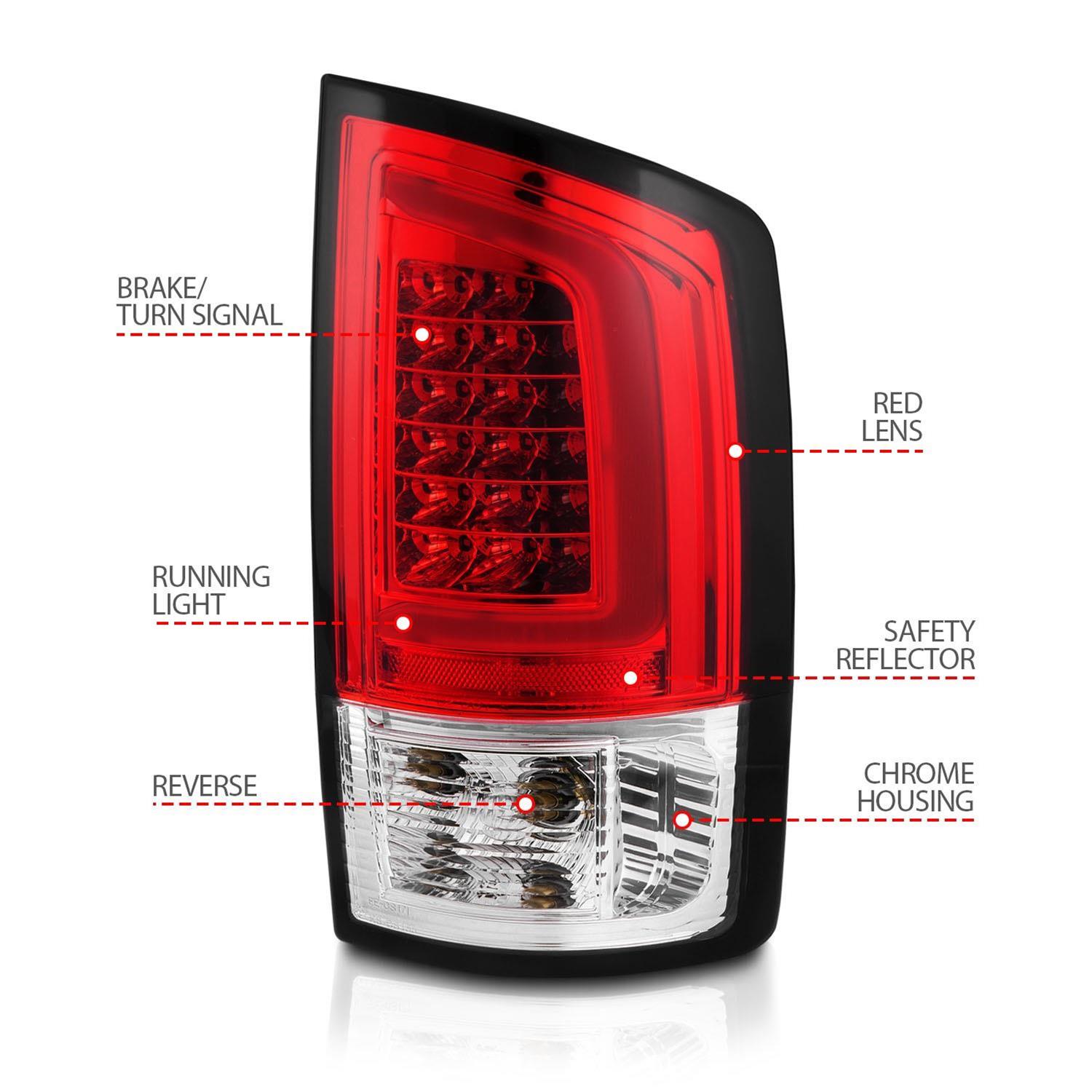 Anzo LED Taillights for 2003-2006 RAM 3500, 2500, 2002-2006 1500 - 311370 Tail Light Assemblies, LED, Black/Chrome Housing, Red/Clear Lens, Bar, Turn Signal, Brake, Parking, Dodge thumbnail 5