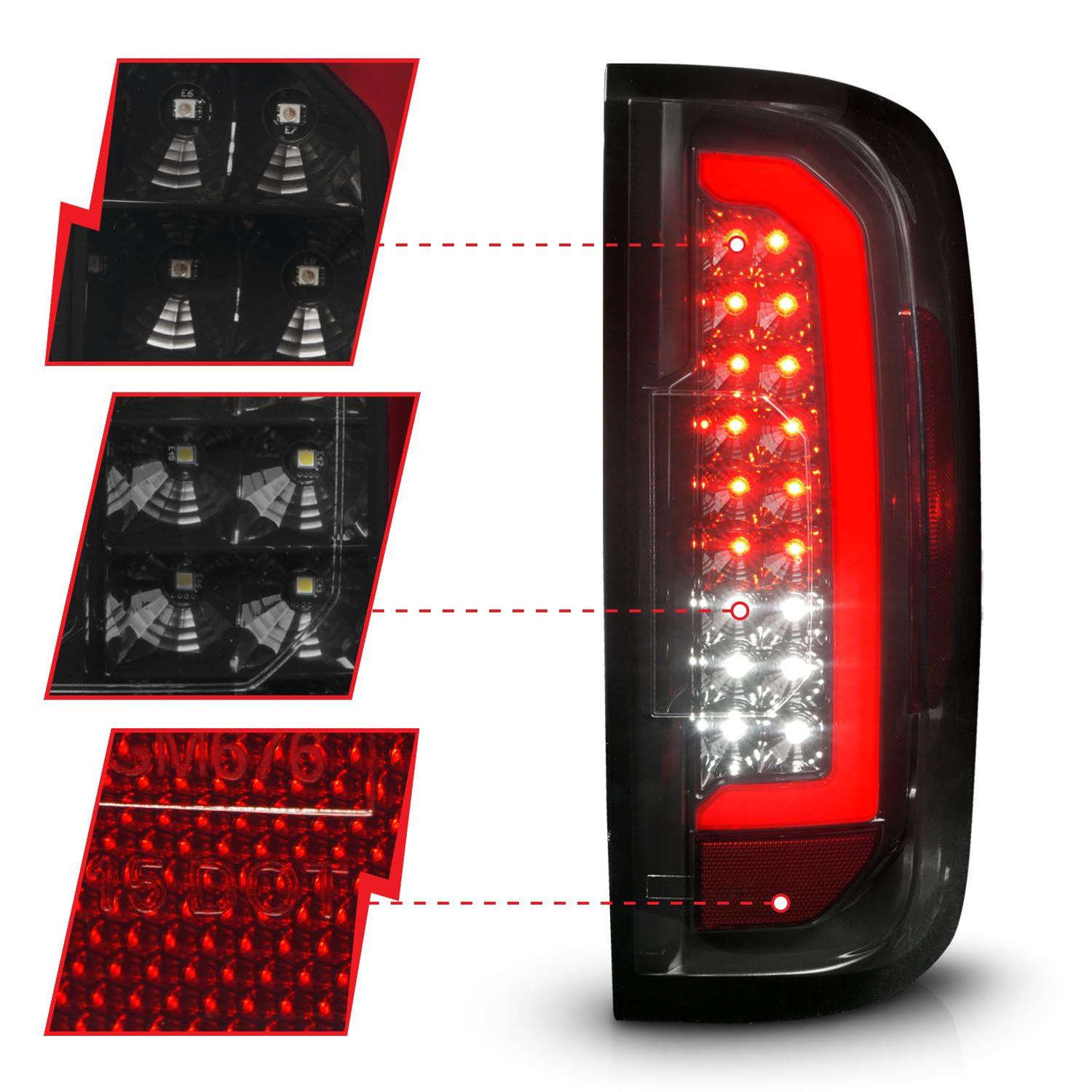 ANZO 15-21 GMC Canyon Full LED Tail Lights w/ Red Lightbar Black Housing Smoke Lens thumbnail 2