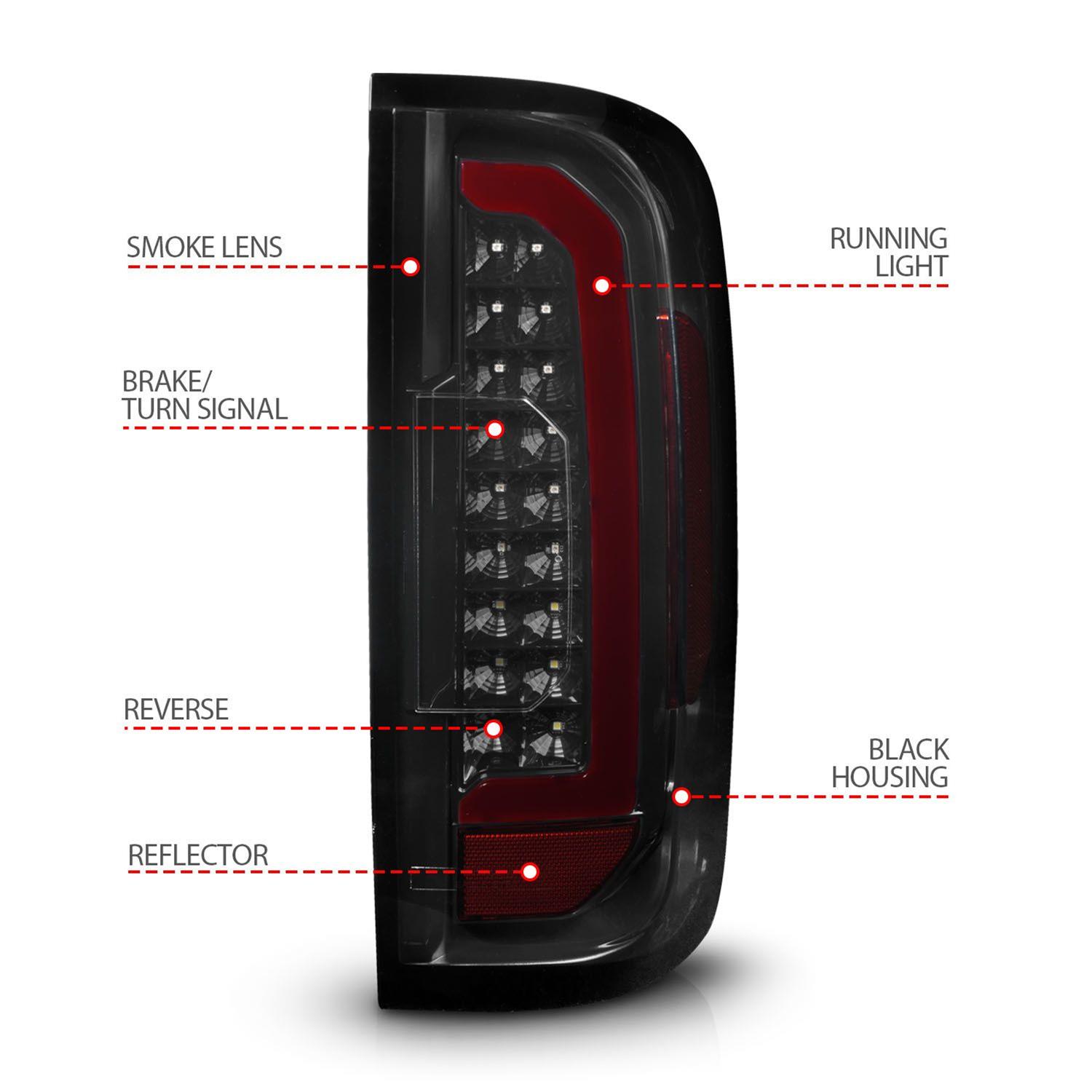 ANZO 15-21 GMC Canyon Full LED Tail Lights w/ Red Lightbar Black Housing Smoke Lens thumbnail 6