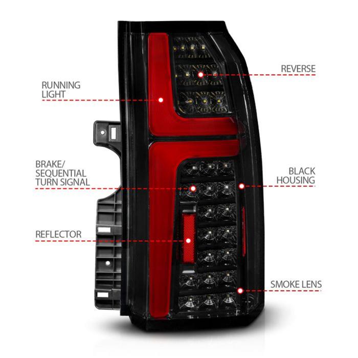 ANZO 15-20 Chevrolet Tahoe Sequential LED Tube Taillights Black thumbnail 5