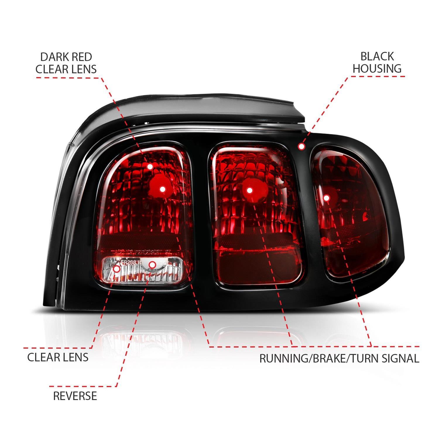 ANZO 1994-1998 Ford Mustang Taillight Dark Red Lens (OE Style) thumbnail 5