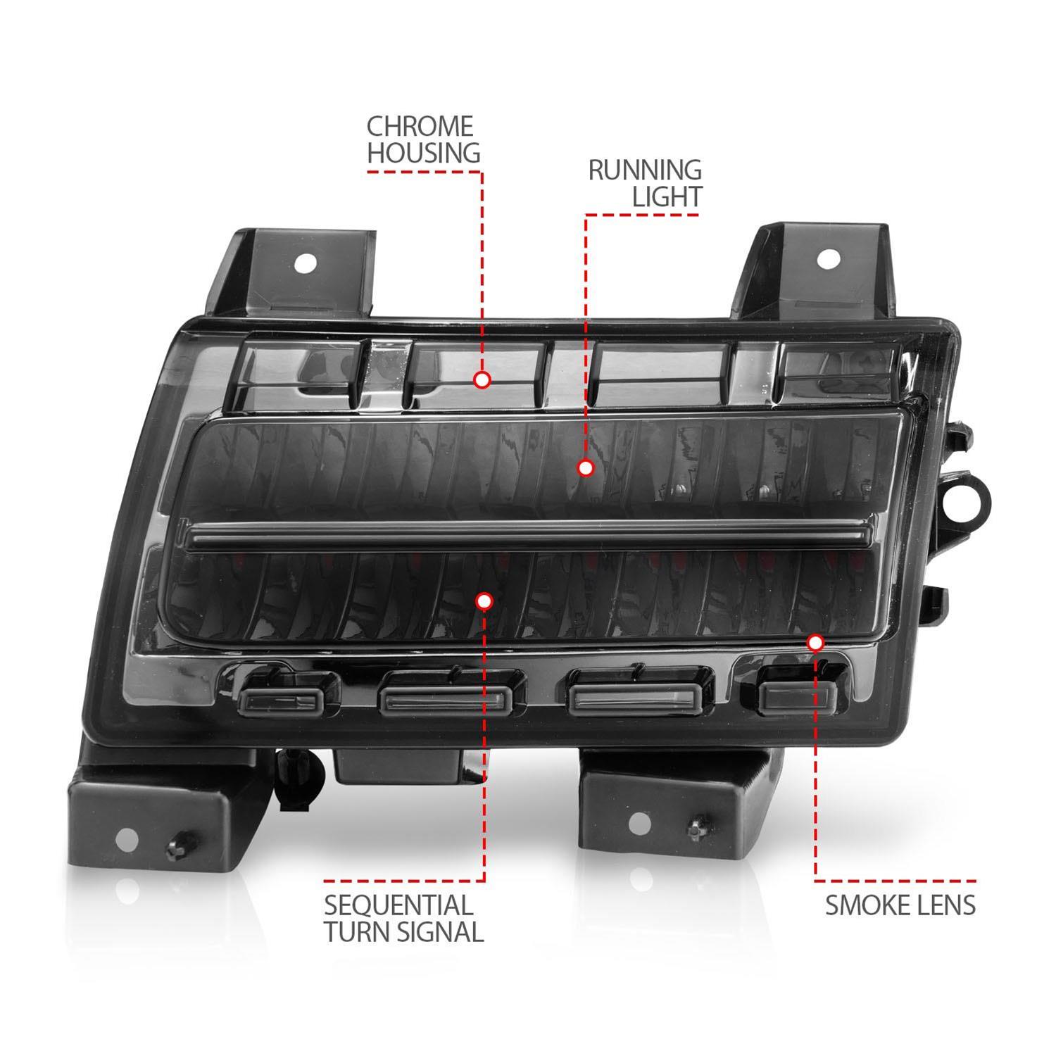 ANZO 2018-2021 Jeep Wrangler LED Side Markers Chrome Housing Smoke Lens w/ Seq. Signal Sport Bulb thumbnail 6