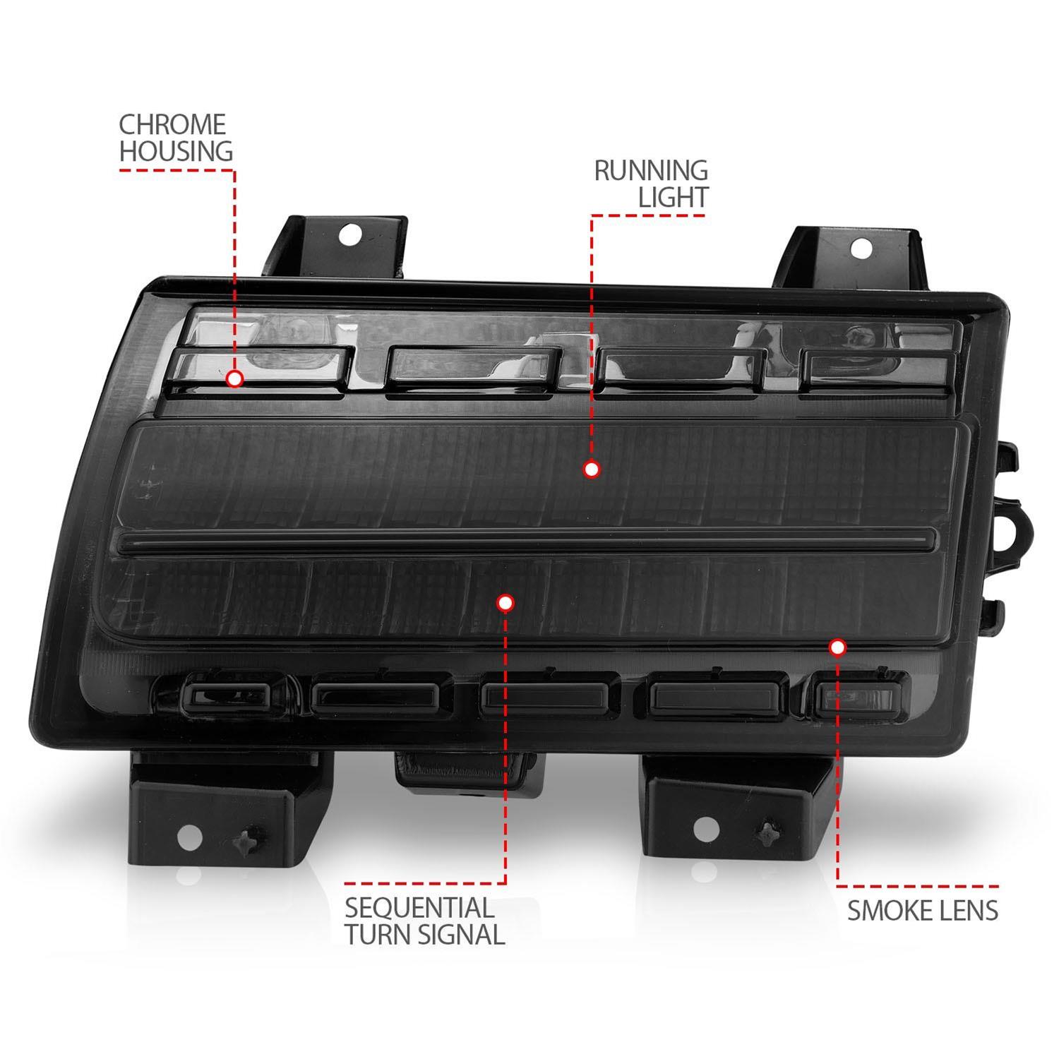 ANZO 2018-2021 Jeep Wrangler LED Side Markers Chrome Housing Smoke Lens w/ Seq. Signal Low Config thumbnail 6