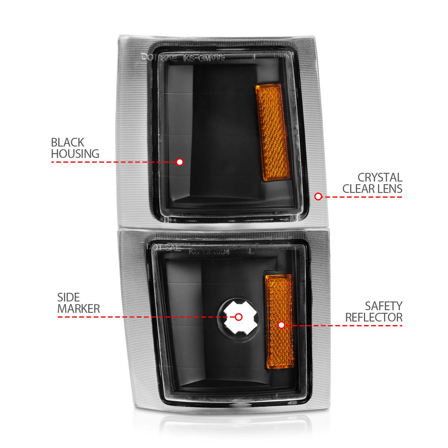 ANZO 1994-1998 Chevrolet Blazer Corner Lights Black Housing Clear Lens w/ Amber Reflector thumbnail 4