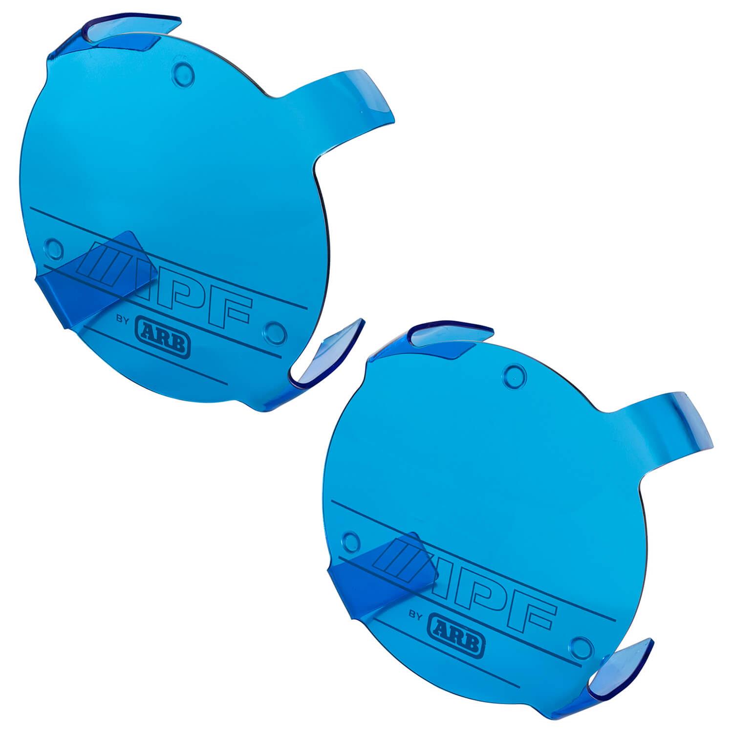 ARB Auxiliary Light Covers 900XSCCB Cover, Round, Polycarbonate, Blue, IPF Logo, IPF 900XS Series, Pair