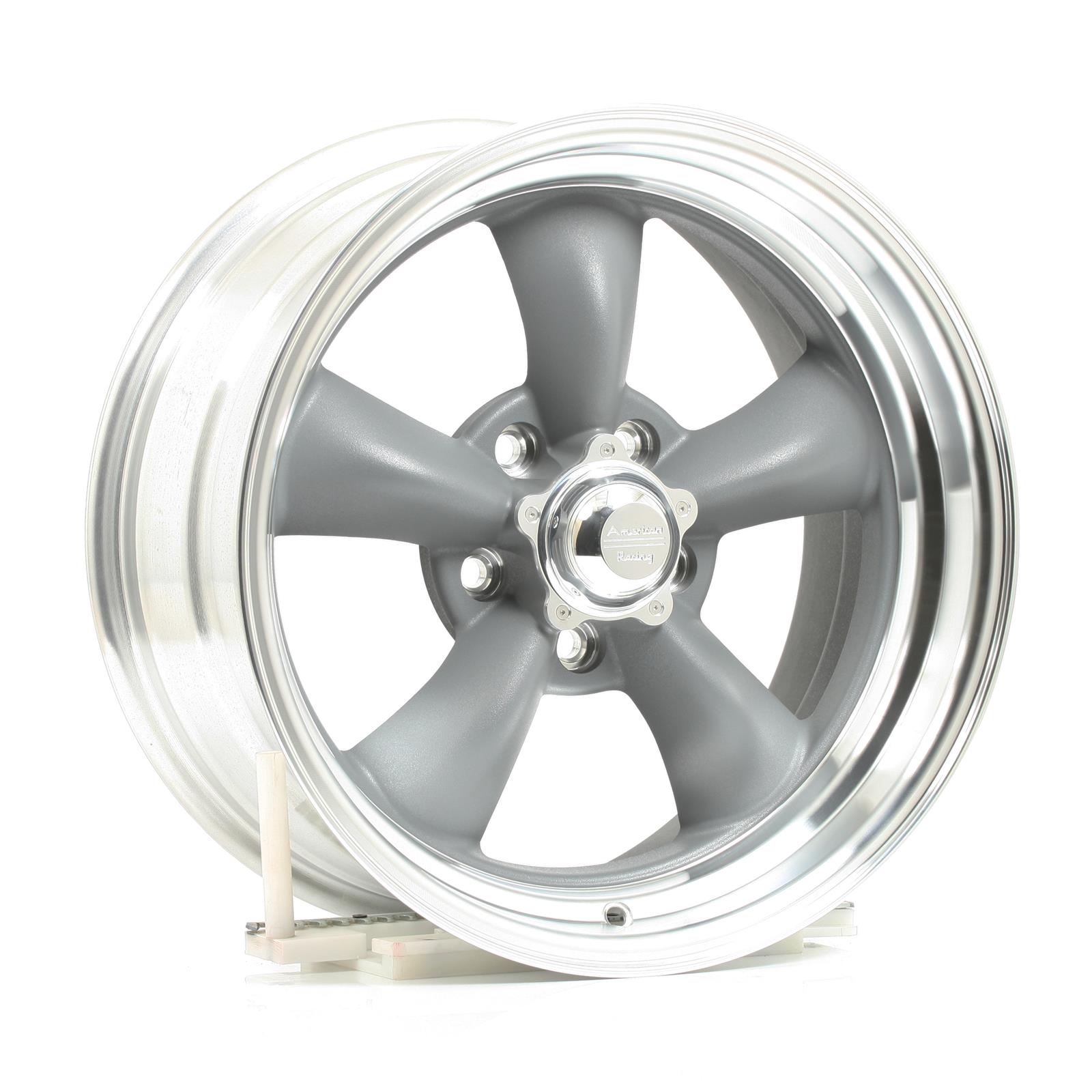 16x8/5x120.7mm, +8mm offset American Racing VN215 Classic Torq Thrust II 1 Pc Mag Gray Wheel with Center Polished Barrel
