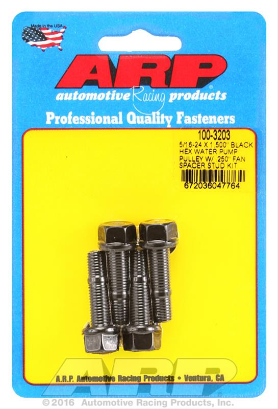 ARP 5/16-24 X 1.500 Black Hex Water Pump Pulley w/ .250in Fan Spacer Stud Kit thumbnail 2