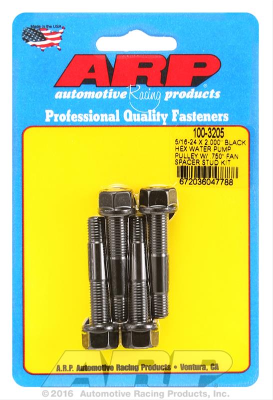 ARP 5/16-24 X 2.000 Black Hex Water Pump Pulley w/ .750in Fan Spacer Stud Kit thumbnail 2