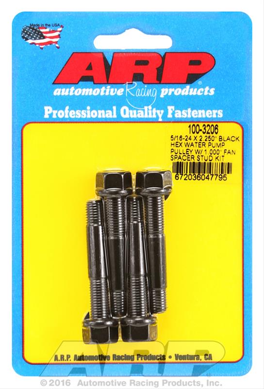 ARP 5/16-24 X 2.250 Black Hex Water Pump Pulley w/ 1.000in Fan Spacer Stud Kit thumbnail 2